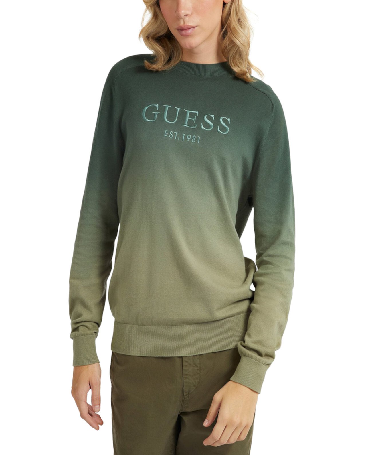 Мужской свитер с круглым вырезом и омбре с вышитым логотипом GUESS