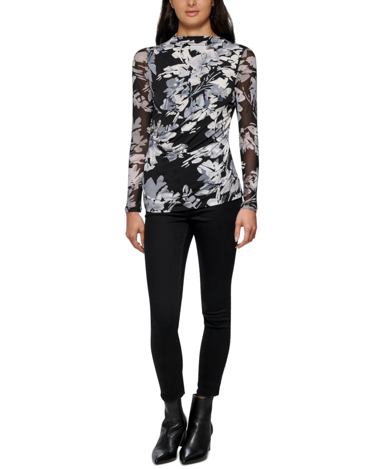Женский сетчатый топ с цветочным принтом и длинными рукавами Calvin Klein