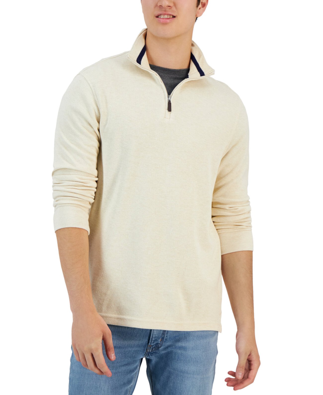 Мужской свитер из натурального меланжевого трикотажа с молнией на четверть, созданный для Macy's Club Room