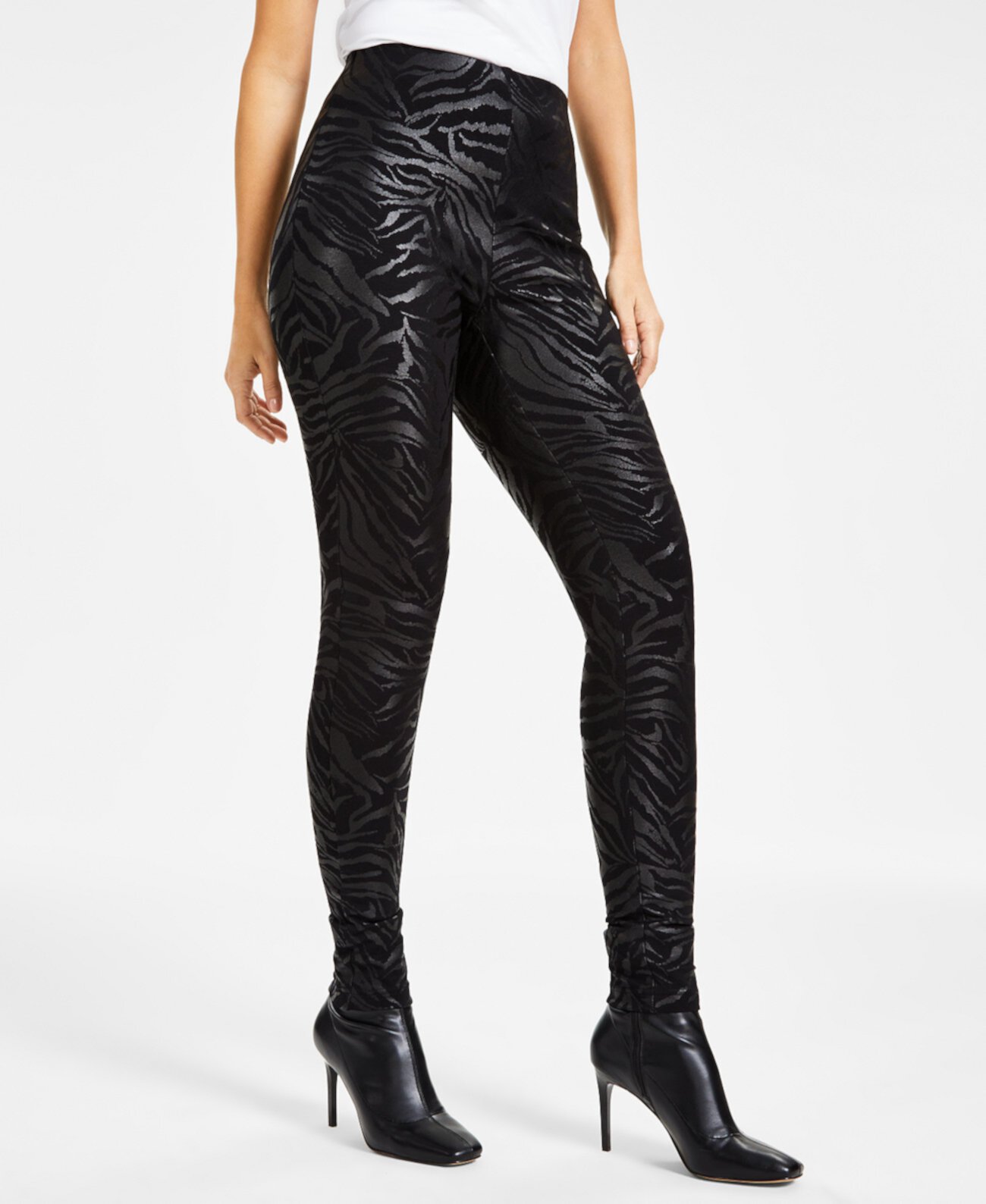 Женские брюки-скинни металлизированной вязки понте с анималистическим принтом, созданные для Macy's I.N.C. International Concepts