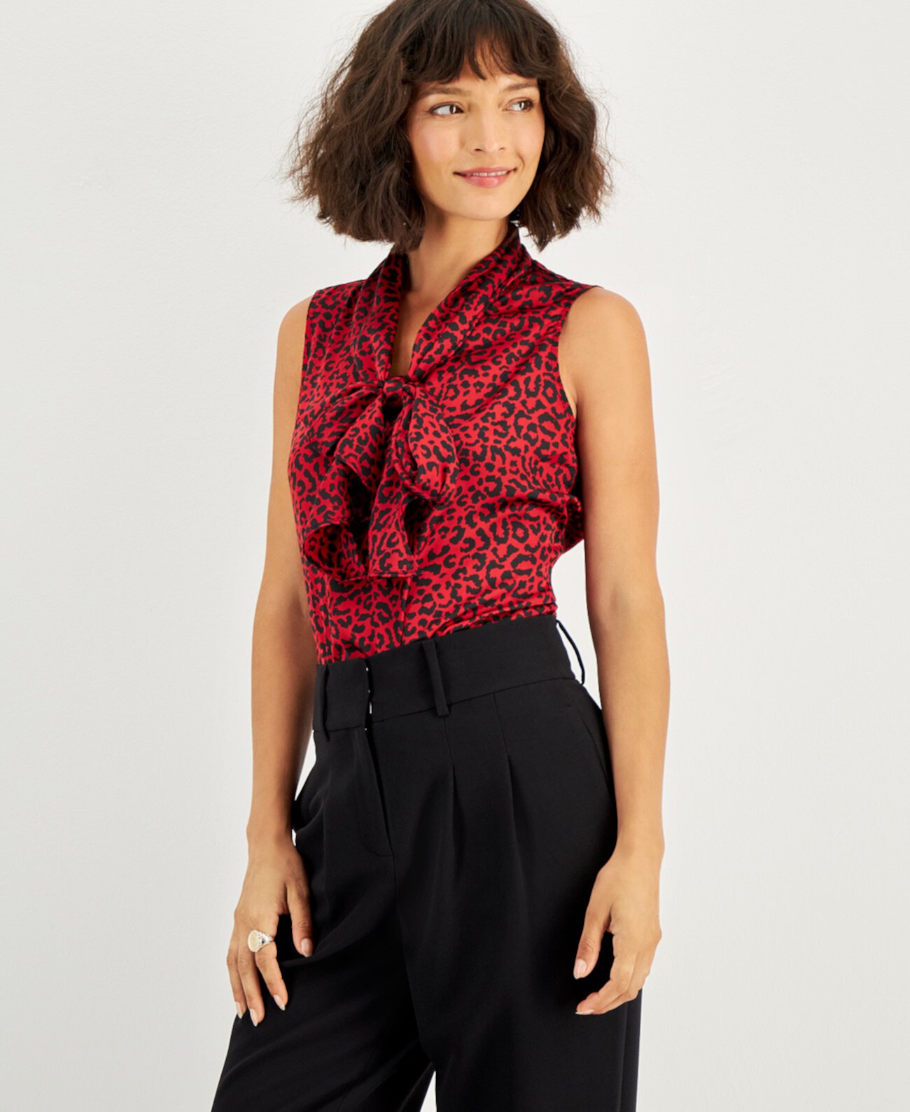 Женская блуза с анималистическим принтом и галстуком-шеей, созданная для Macy's Bar III