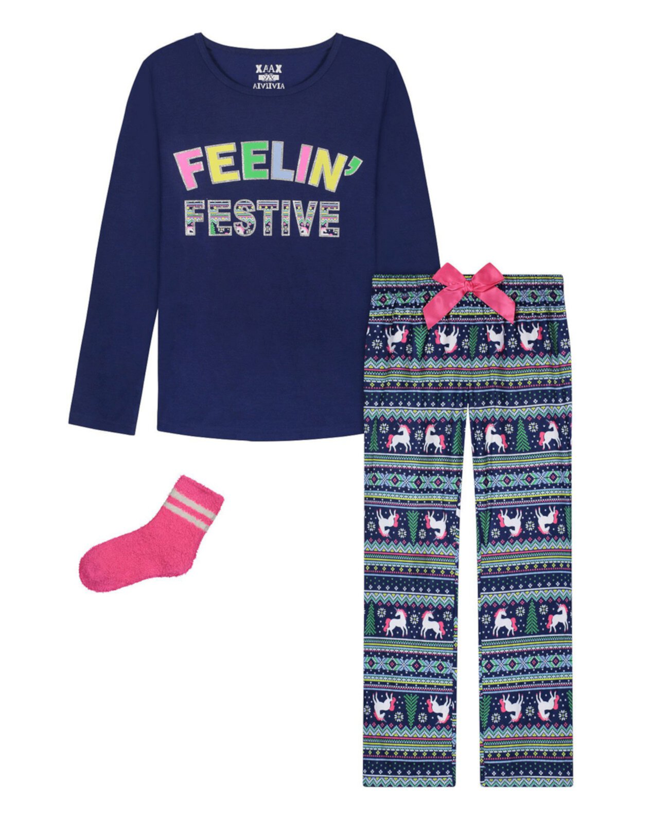 Праздничный комплект из трех предметов: топ, пижама и носки для маленьких девочек Max & Olivia