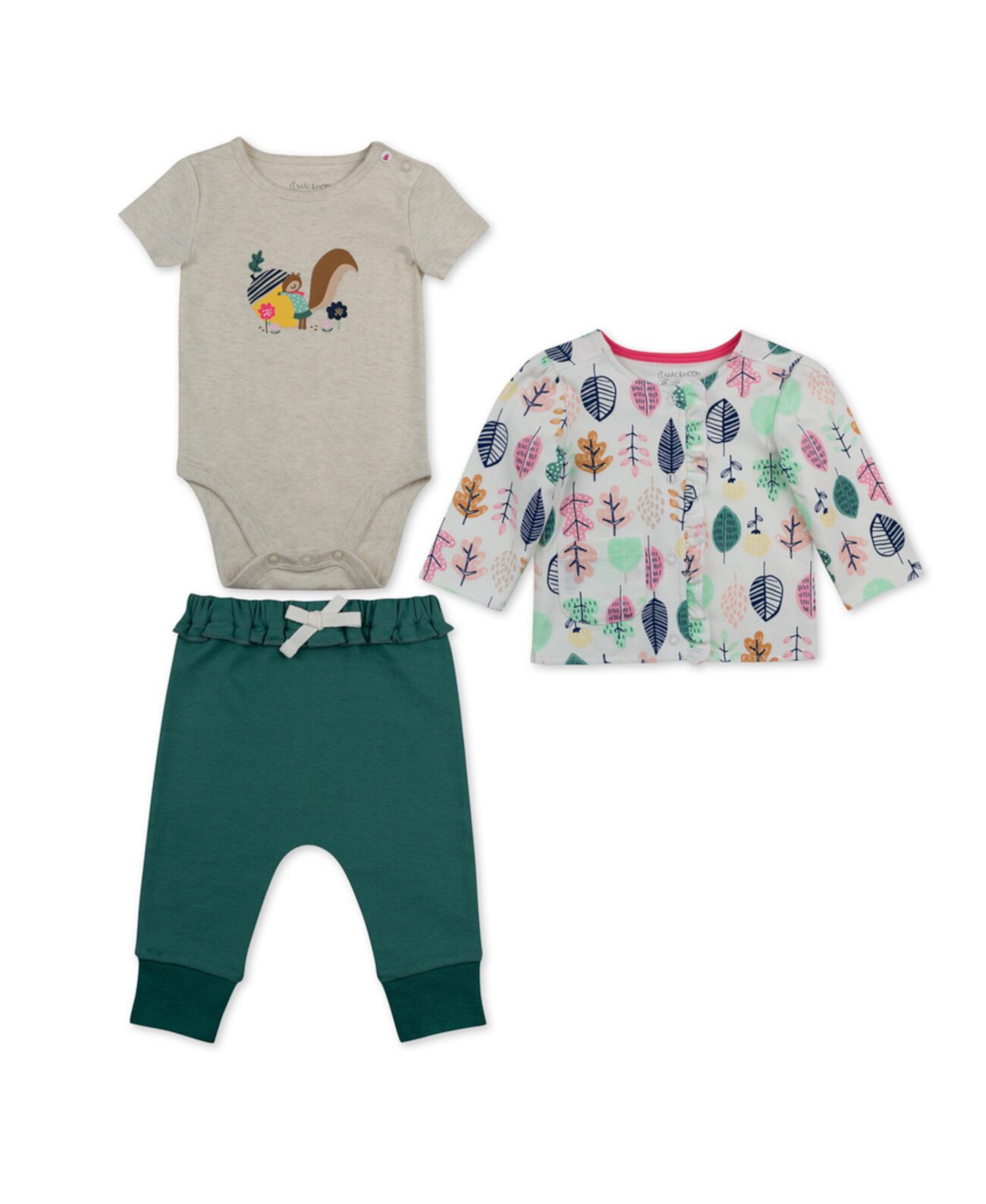 Хлопковое боди, кардиган и брюки для маленьких девочек, комплект из 3 предметов Mac & Moon