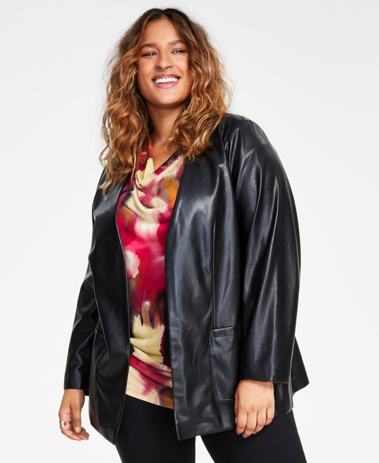 Куртка больших размеров из искусственной кожи с открытым передом Calvin Klein