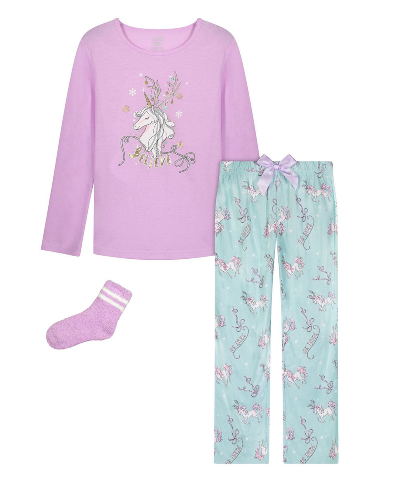 Комплект из 3 топов с единорогом, пижамы и носков для маленьких девочек Max & Olivia