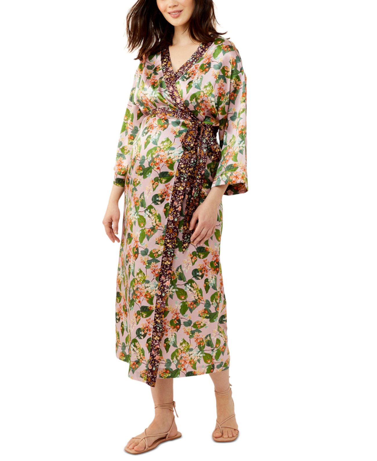 Шелковое платье-кимоно с цветочным принтом для беременных Pietro Brunelli
