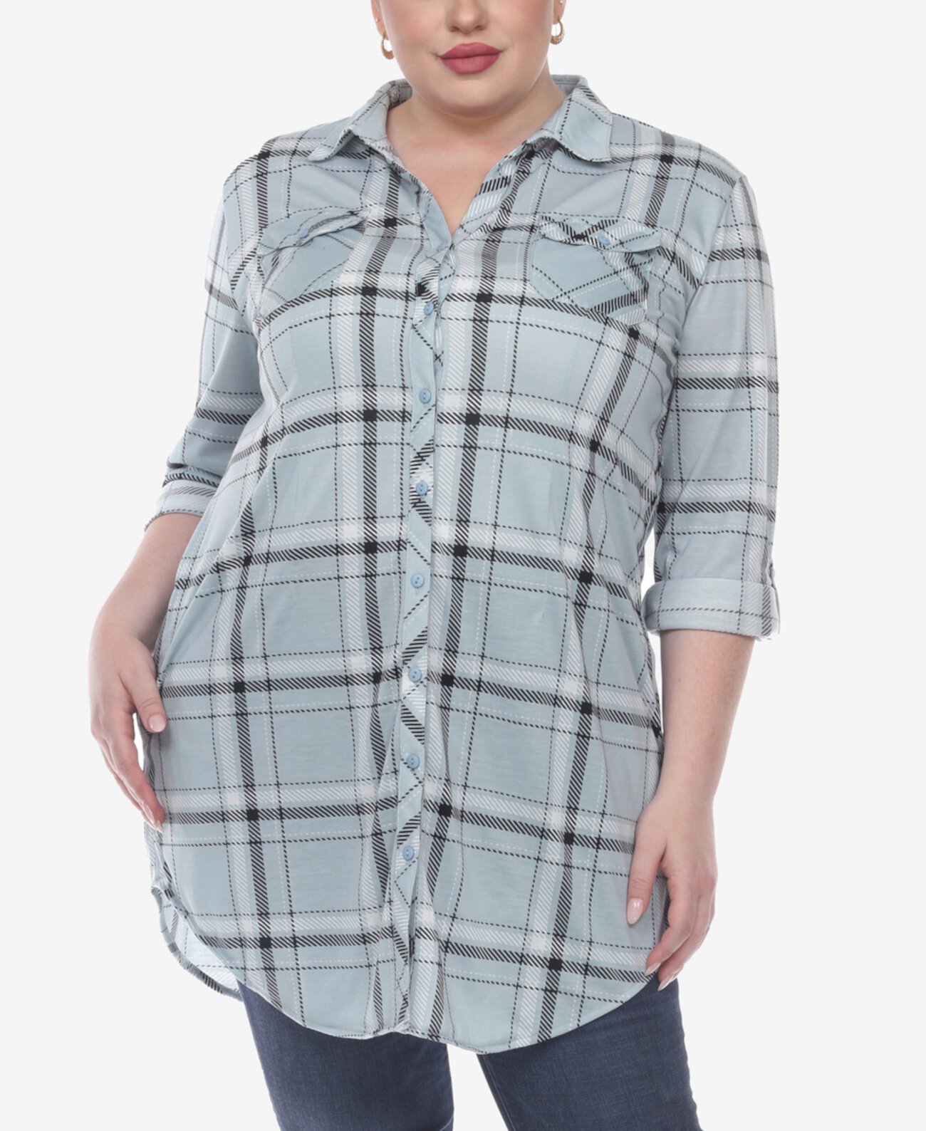 Женская Блузка White Mark Plus Size Plaid Tunic Top White Mark