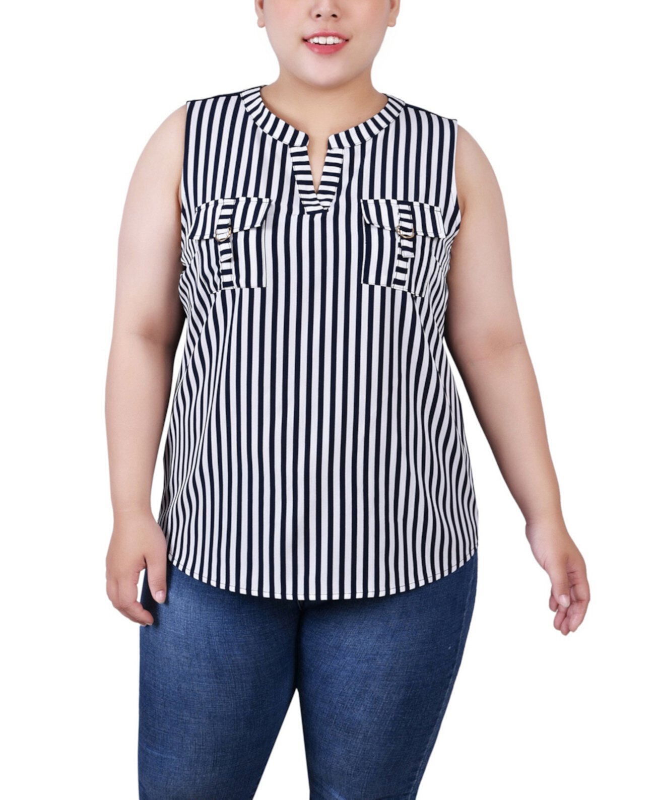 Плюс размер Комбинированная блузка без рукавов с Y-образным вырезом NY Collection