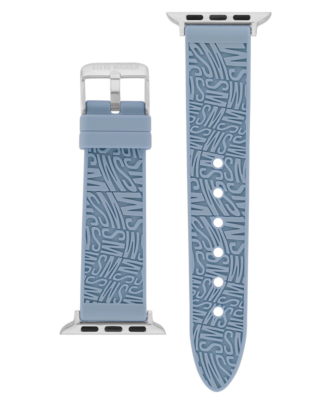 Женский голубой силиконовый ремешок с тисненым вихревым логотипом, совместимый с Apple Watch 42/44/45/Ultra/Ultra 2 Steve Madden