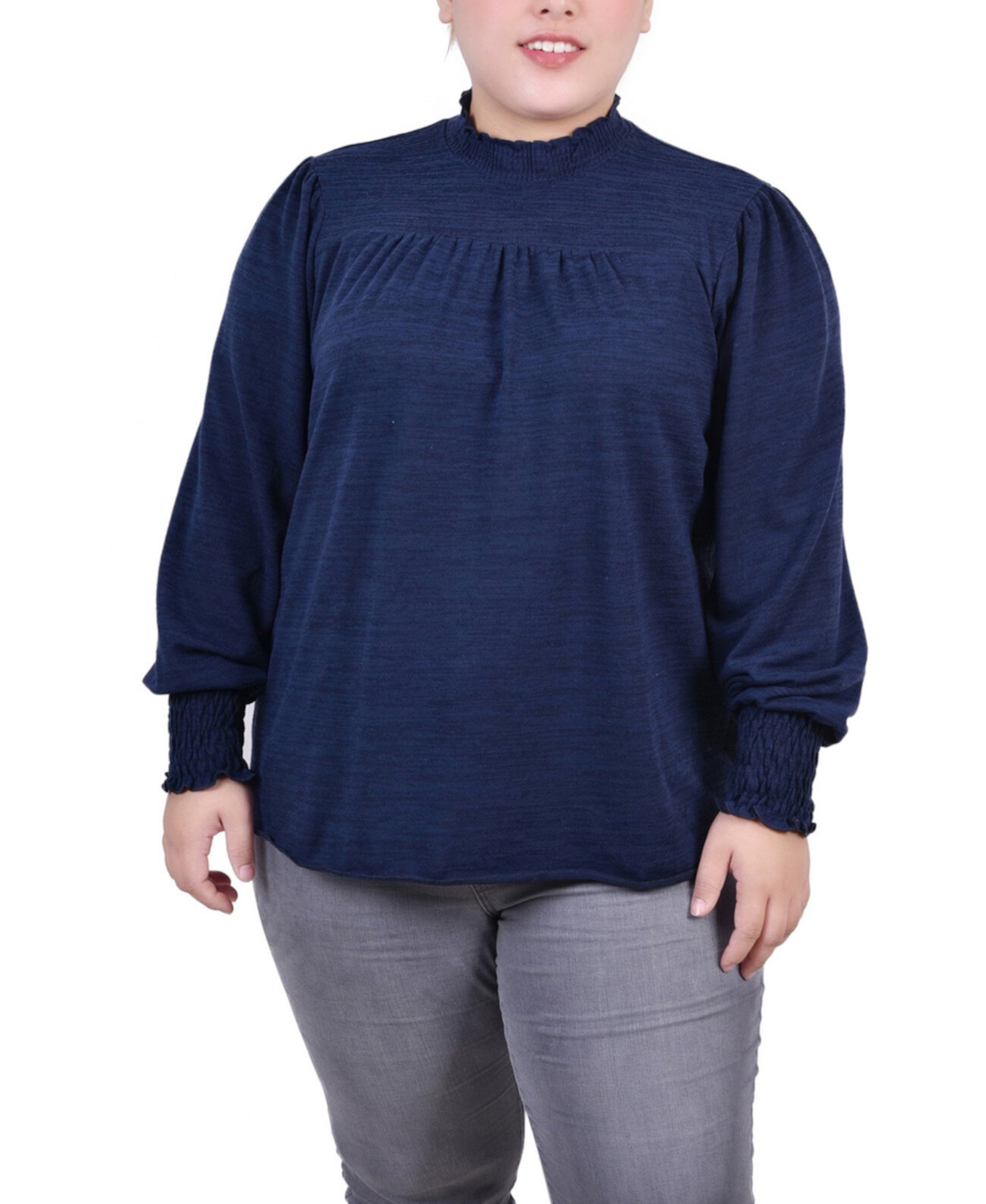 Женская Блузка NY Collection Plus Size Long Sleeve Top with Smocking Details NY Collection