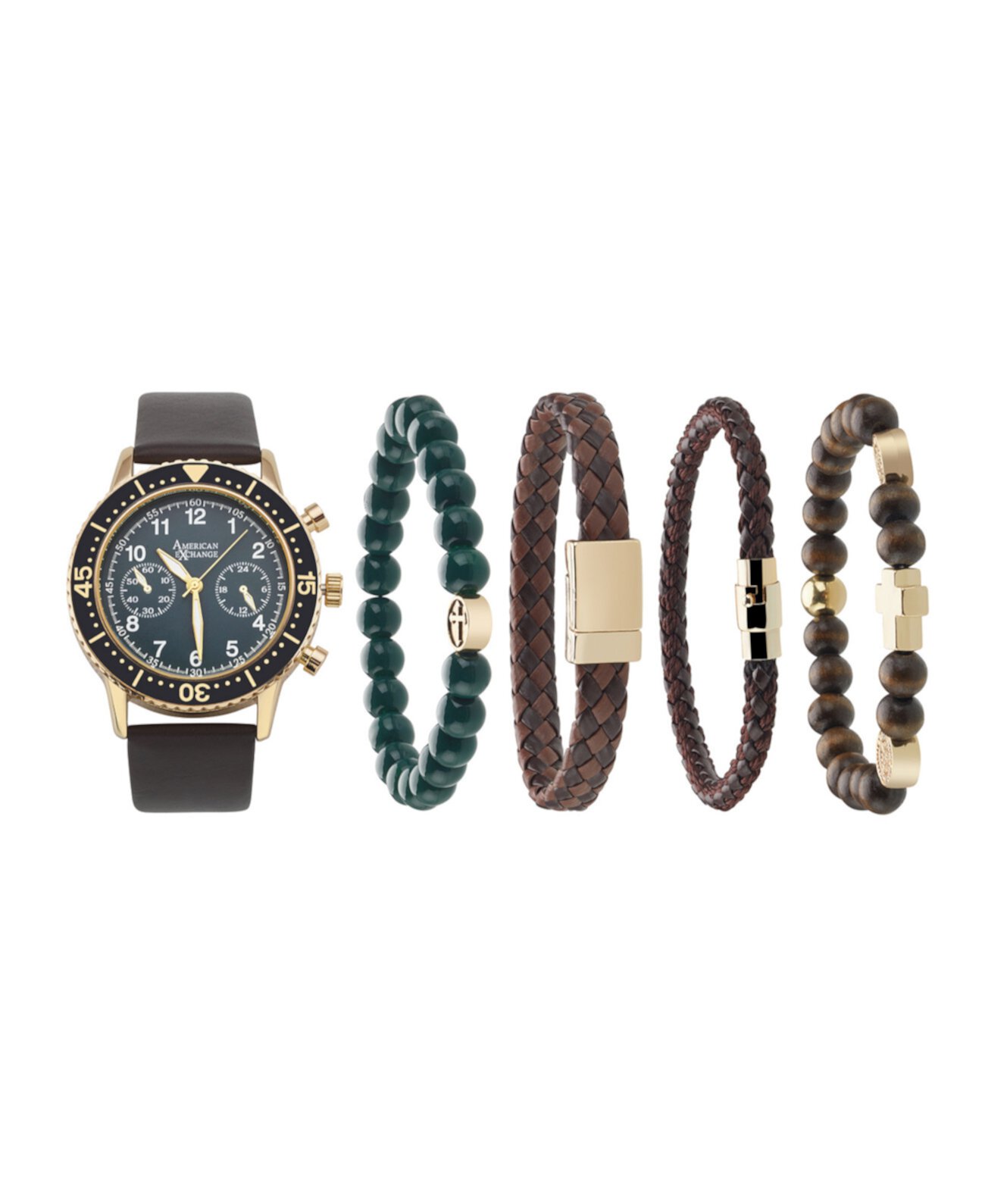 Подарочный набор мужских часов с ремешком из искусственной кожи 44 мм American Exchange