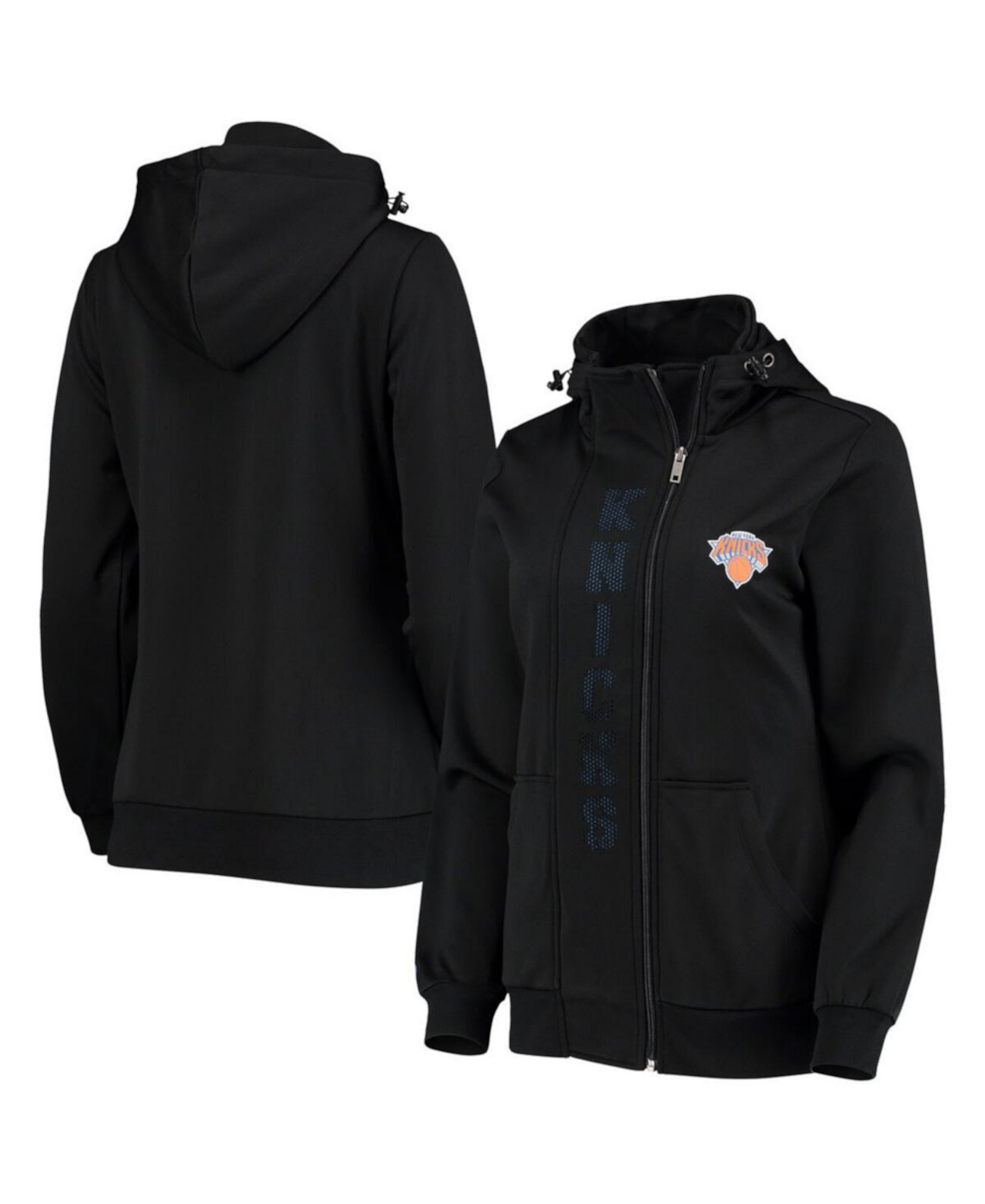 Женская черная перфорированная куртка с капюшоном New York Knicks с молнией во всю длину FISLL