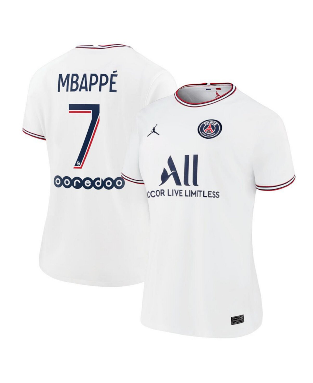 Женская Джерси Jordan Kylian Mbappe Белая Paris Saint-Germain 2021/22 Четвертая Реплика Jordan