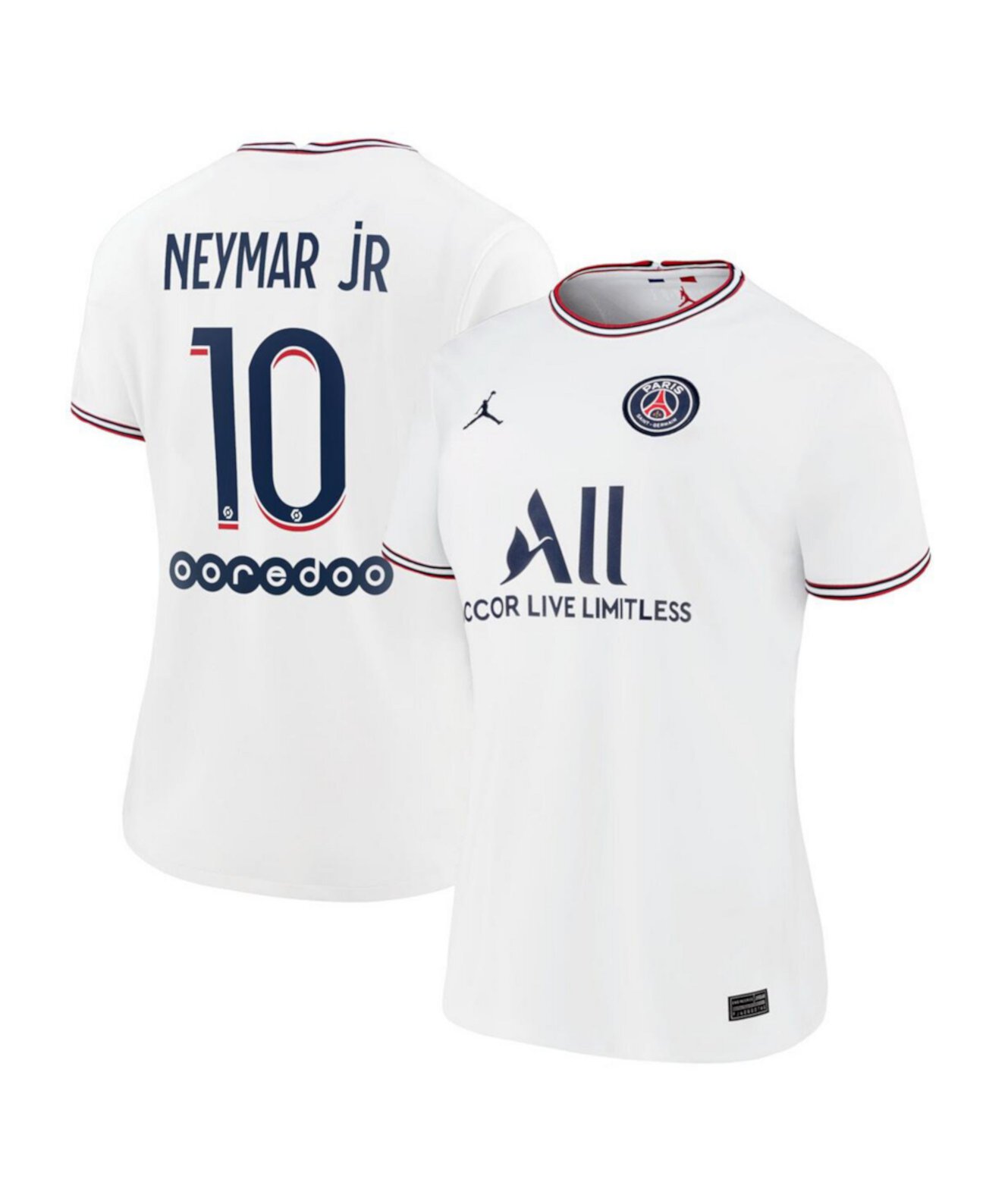 Женская Джерси Jordan Neymar Jr. White Paris Saint-Germain 2021/22 Fourth Replica Jordan