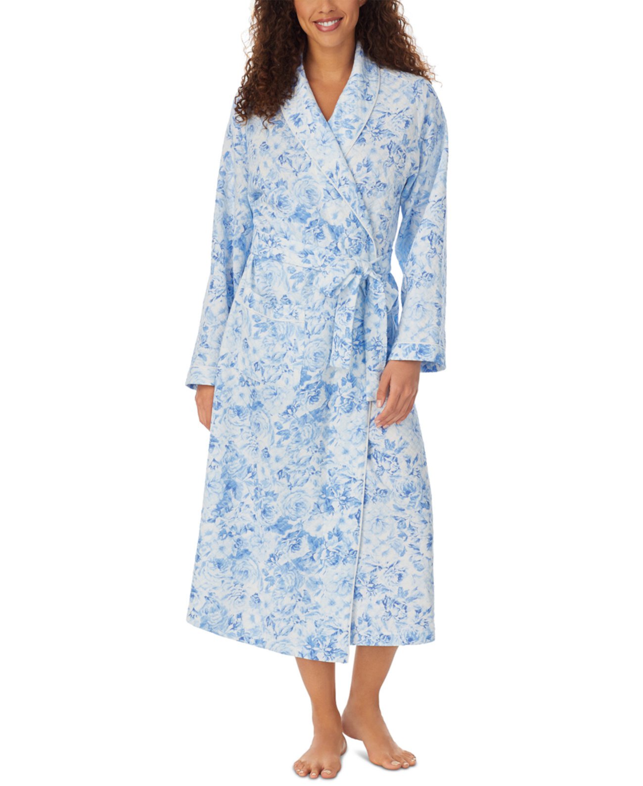 Женский ромбовидный стеганый халат с запахом и цветочным принтом Eileen West
