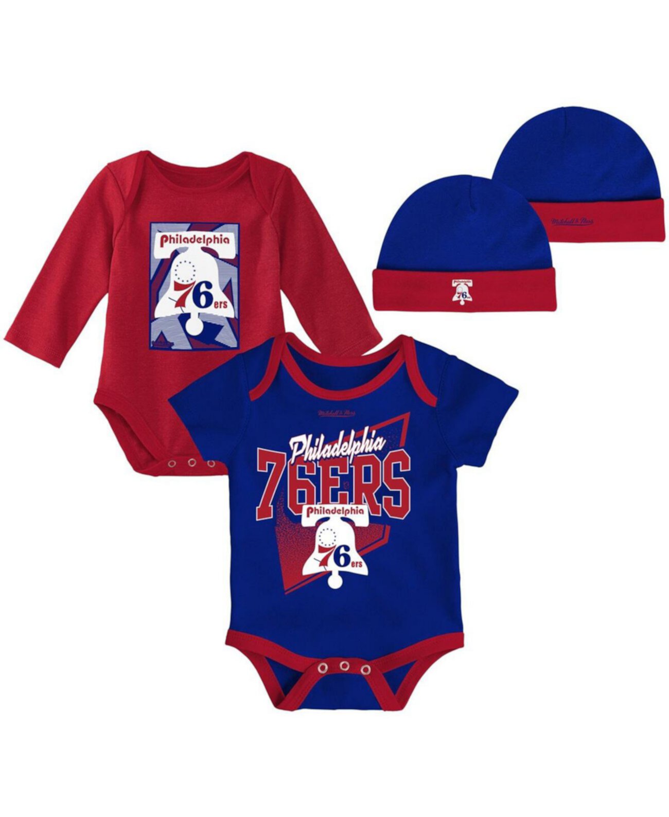 Детские боди Mitchell & Ness Philadelphia 76ers Hardwood Classics и шапочка с манжетами Mitchell & Ness