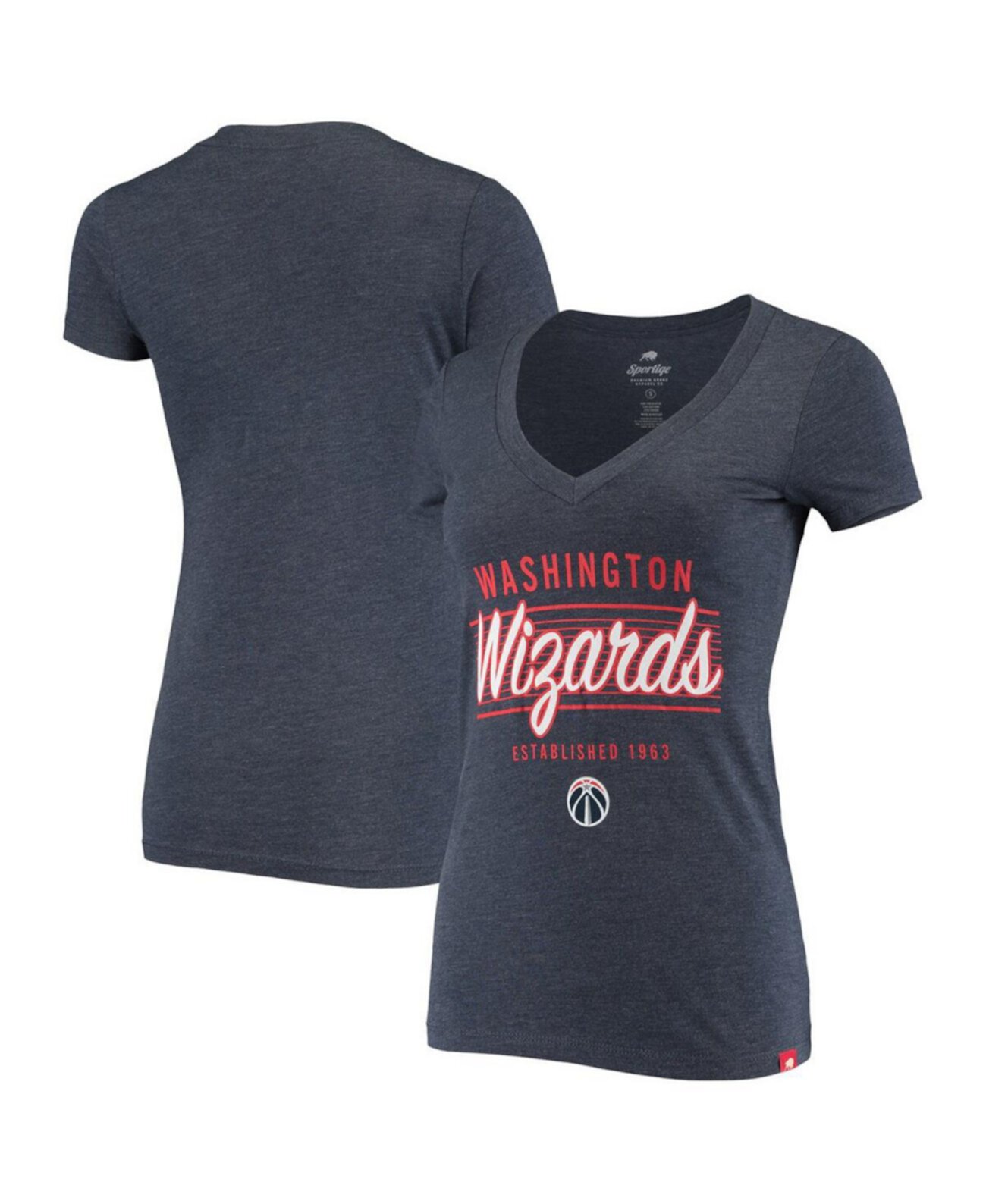 Женская футболка Washington Wizards Abyss Deck Tri-Blend с v-образным вырезом в меланжевом синем цвете Sportiqe