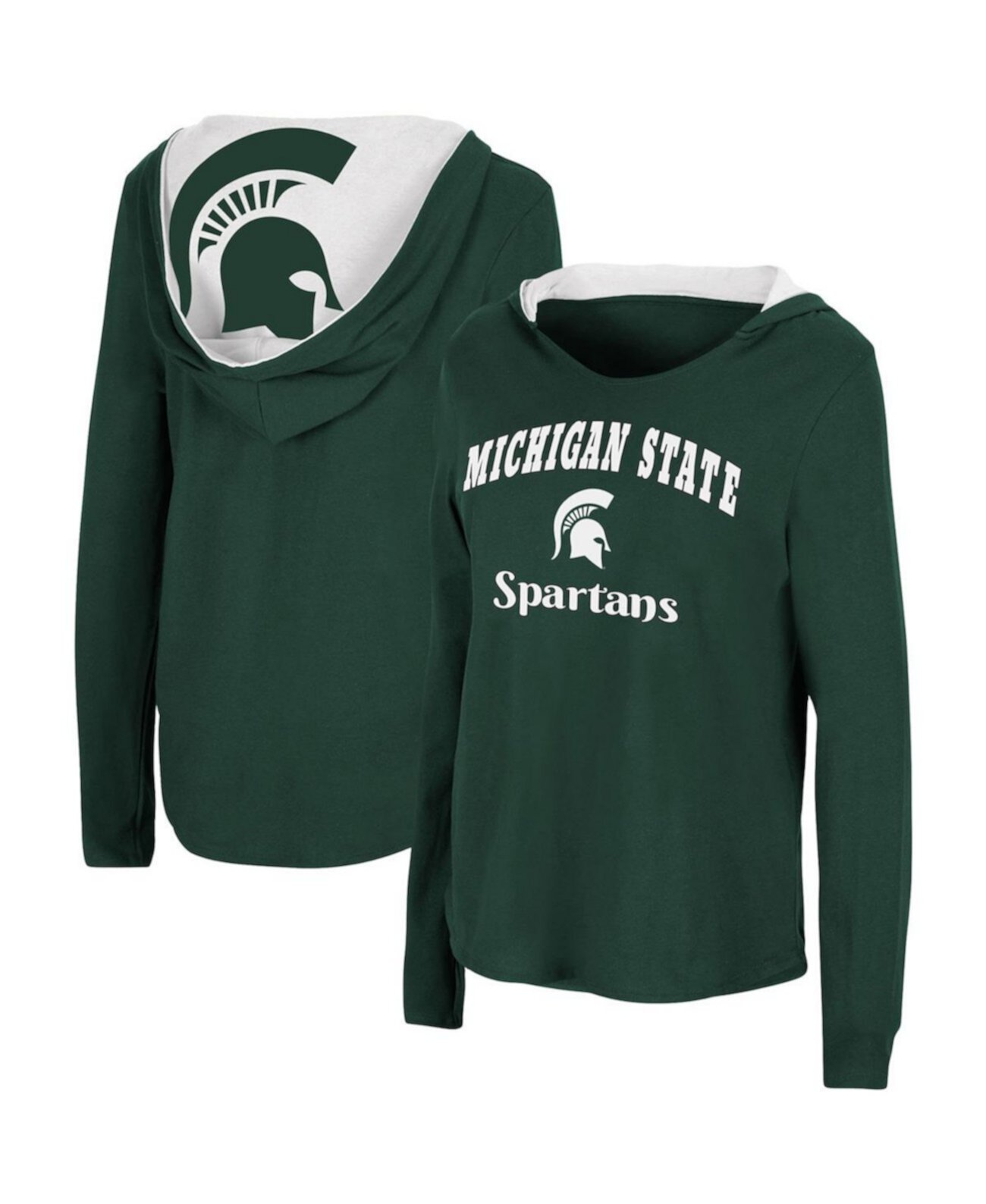 Женская зеленая футболка с длинным рукавом с капюшоном Michigan State Spartans Catalina Colosseum