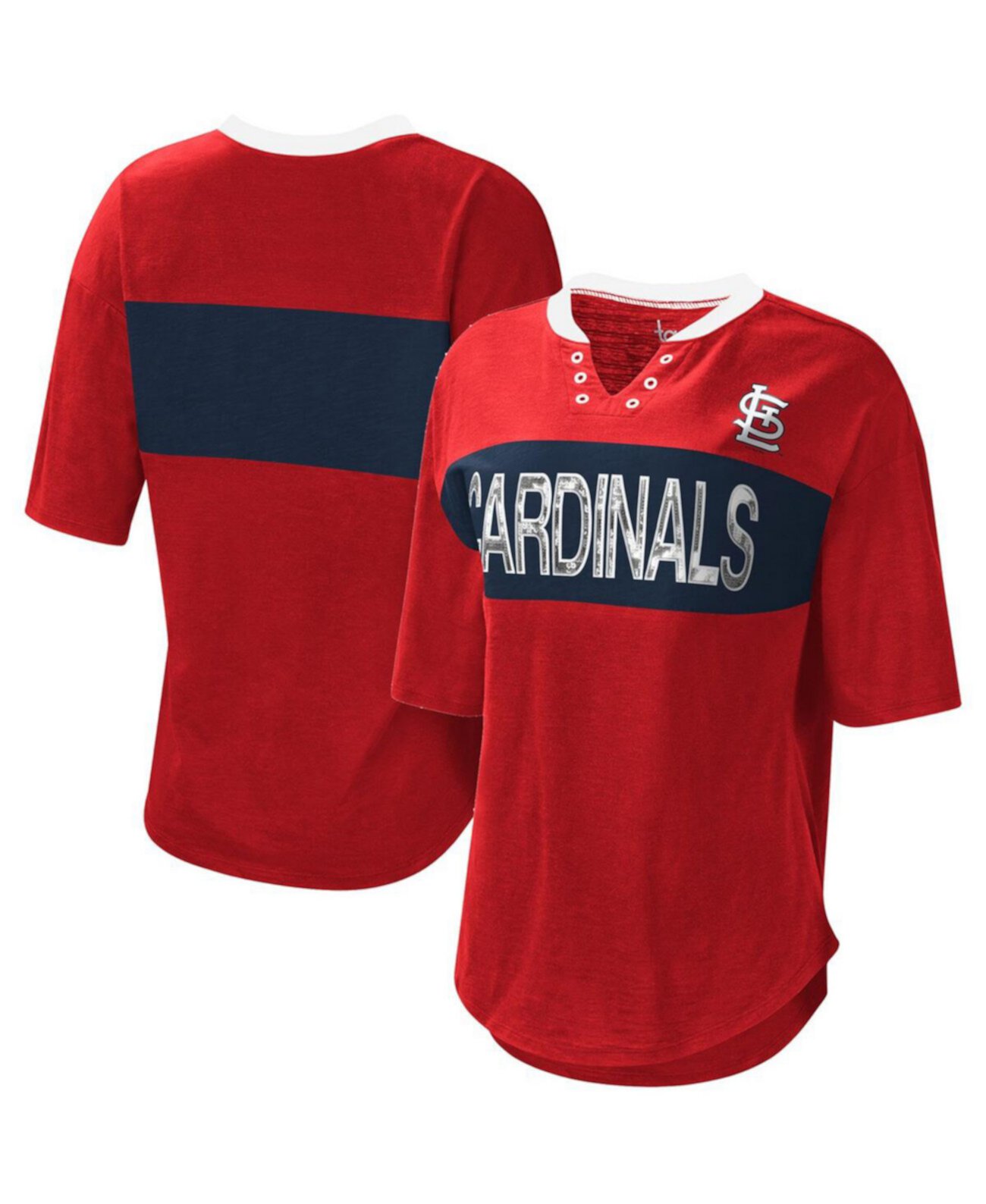 Women's Red, Navy St. Louis Cardinals Lead Off Notch Neck T-shirt Touch