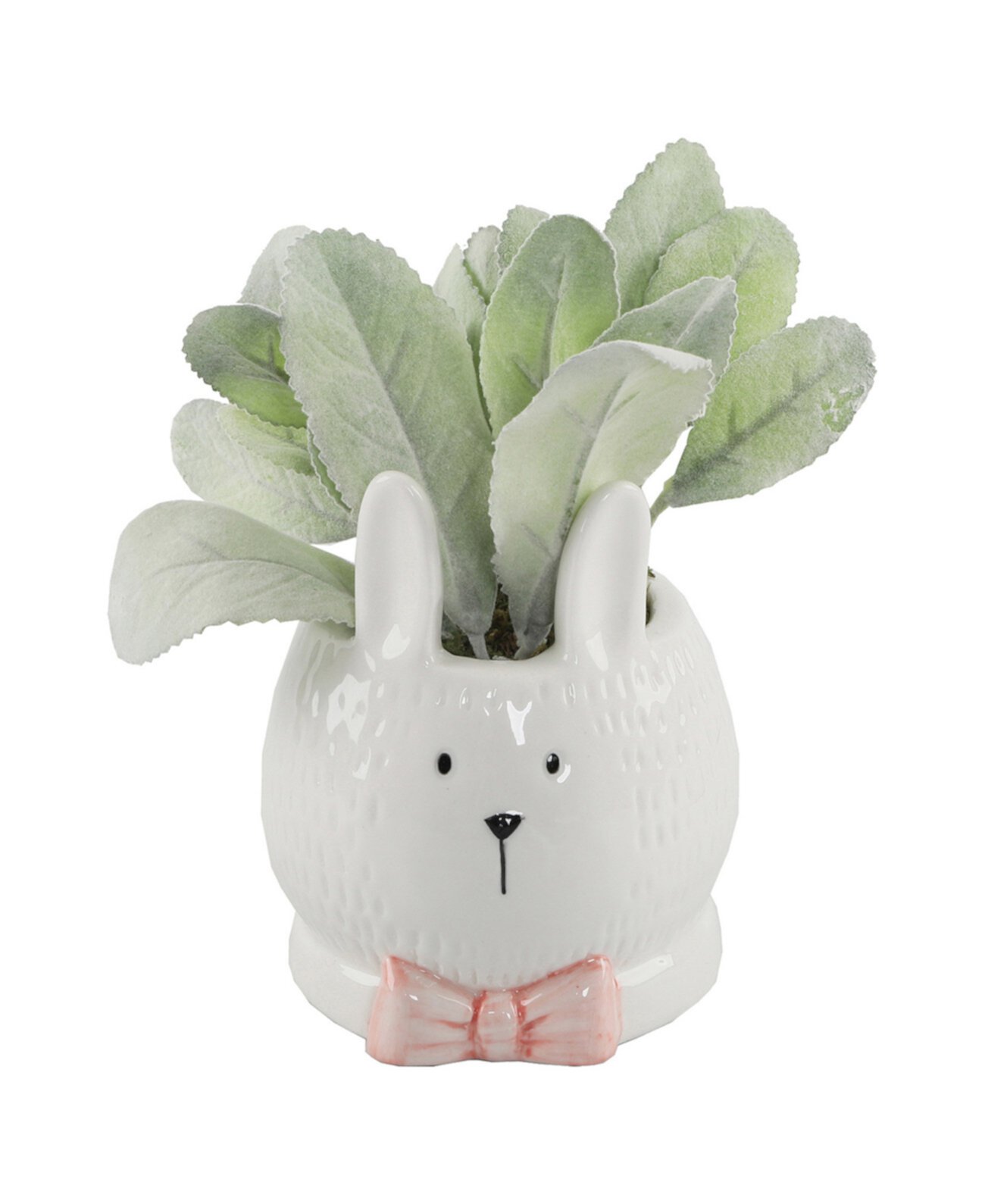 Керамический кролик с ушками ягненка и розовым бантом, 4 дюйма FLORA BUNDA