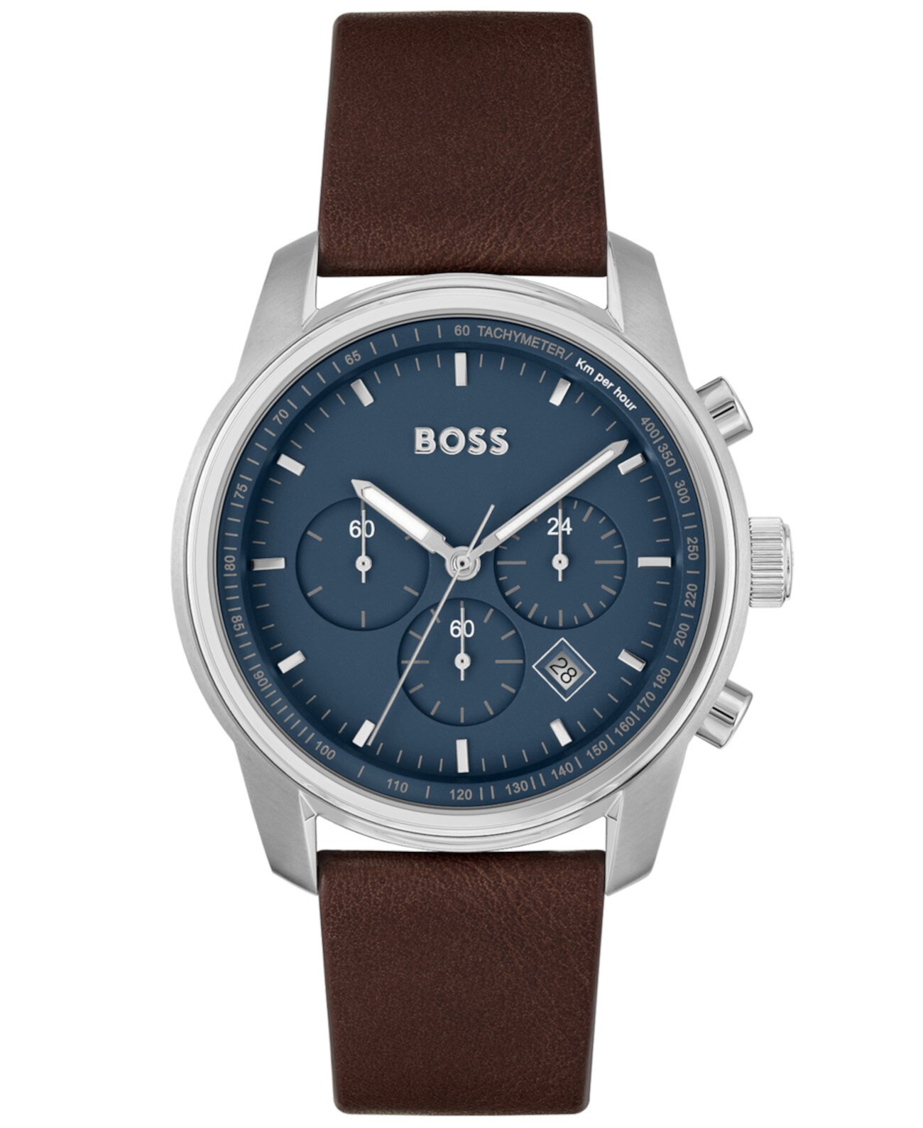 Смарт часы BOSS Trace с коричневым ремешком из натуральной кожи, 44mm BOSS