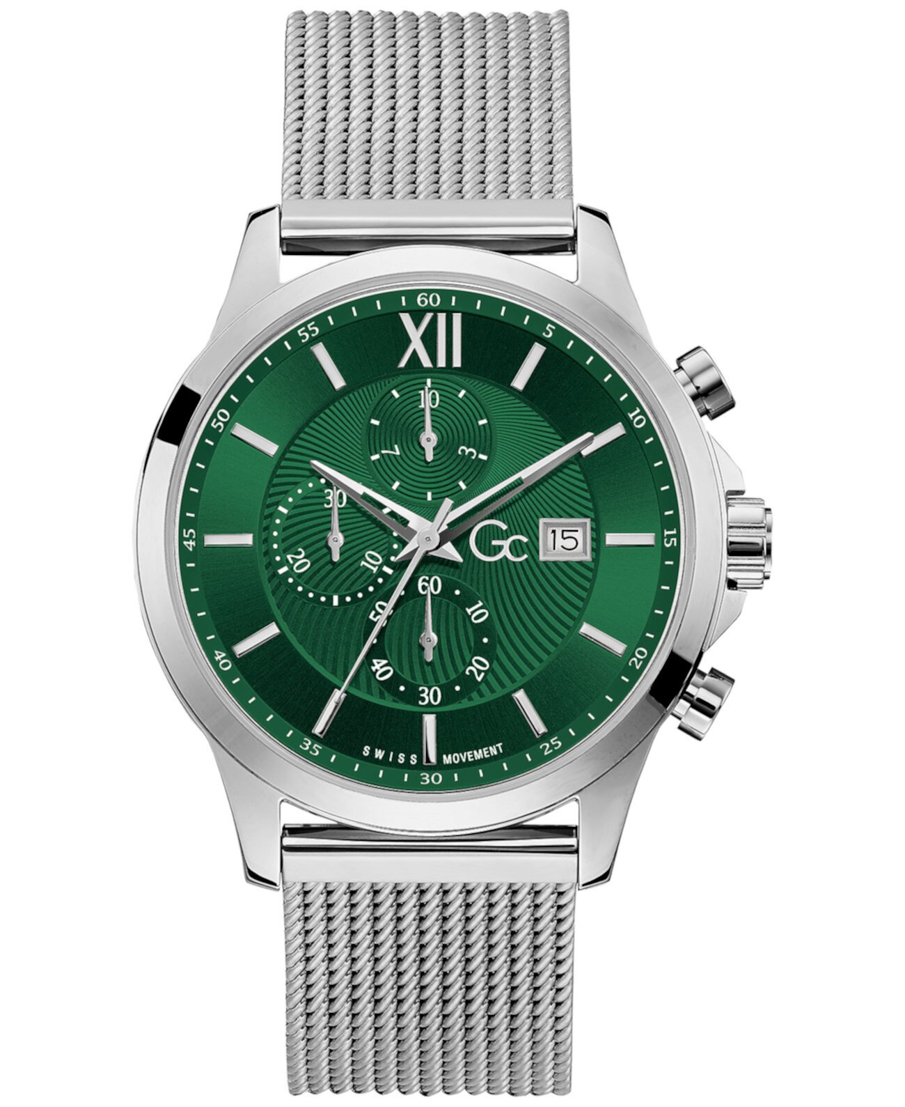 Gc Executive Мужские швейцарские часы с хронографом из нержавеющей стали с сетчатым браслетом 44 мм GUESS