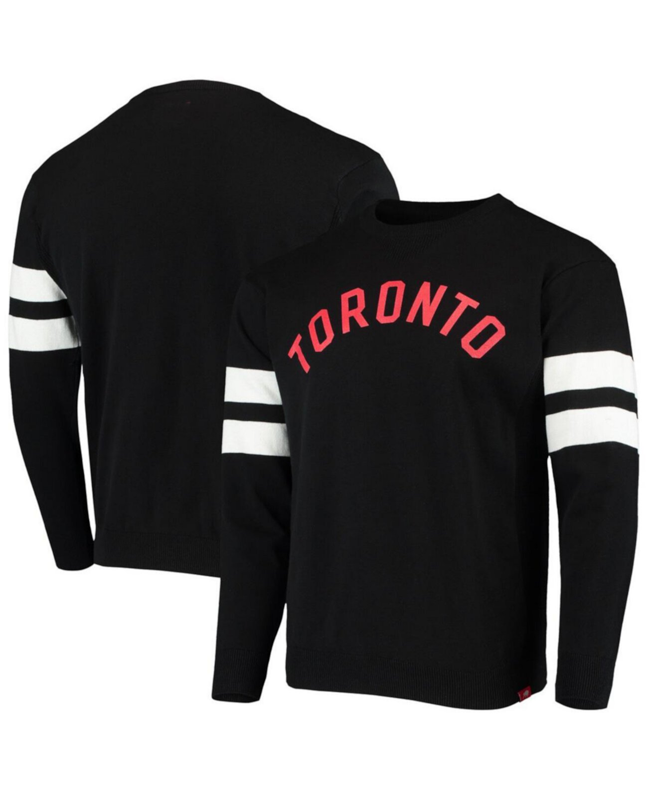 Men's Black Toronto Raptors State Varsity Stripe Knit Pullover Sweatshirt Sportiqe