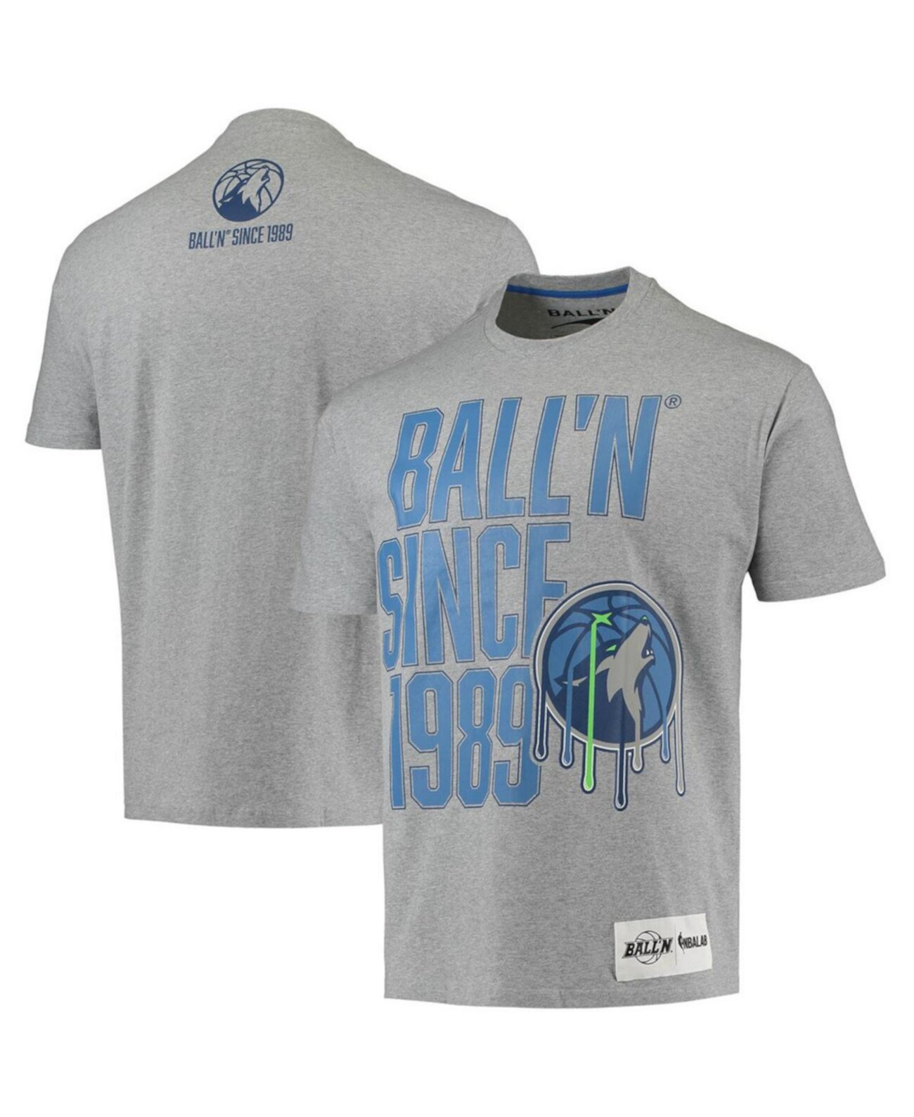 Мужская серая футболка Minnesota Timberwolves с 1989 г. в меланжевом цвете BALL'N