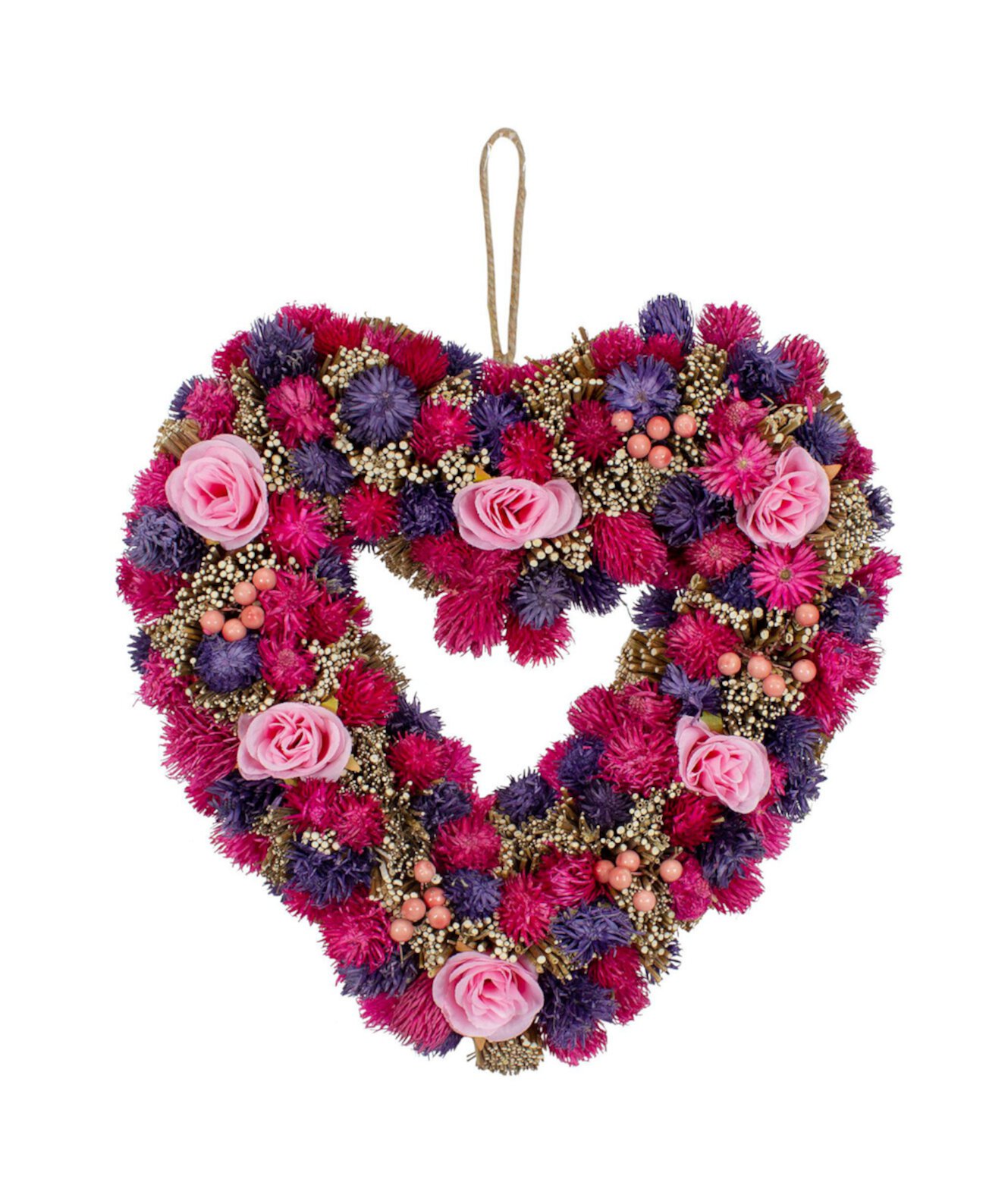 Floral Berry and Twig Heart-Shaped Artificial Spring Wreath, 13.5" Northlight