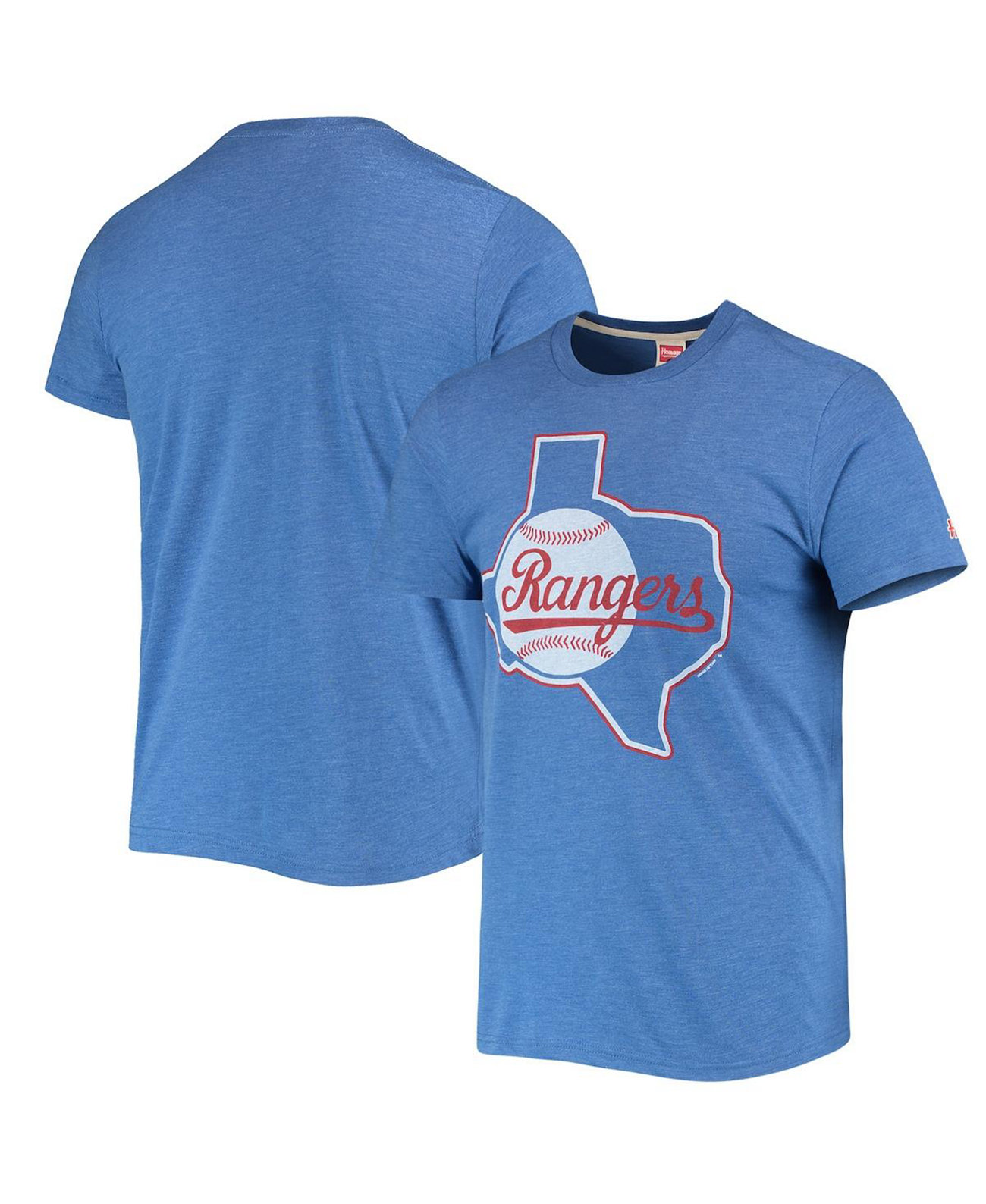 Мужская футболка Tri-Blend с нарисованным вручную логотипом Royal Texas Rangers Homage