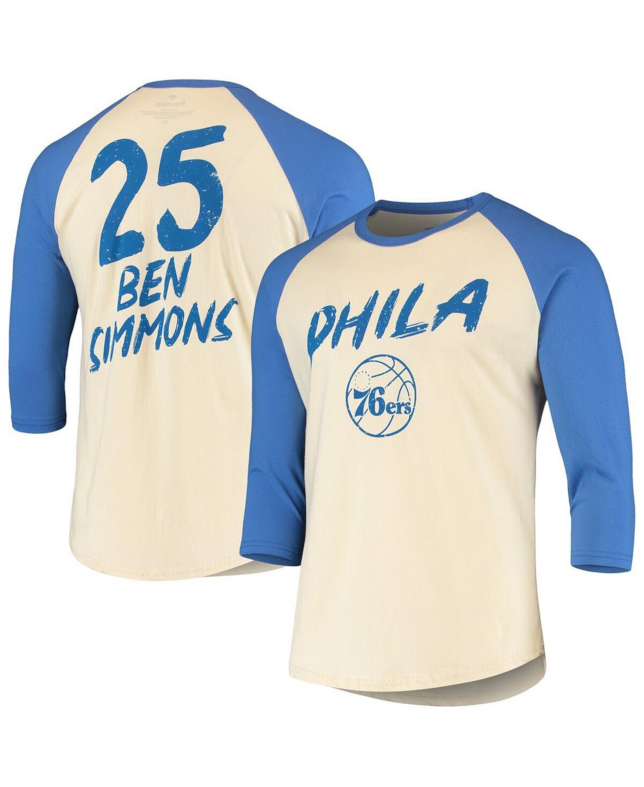 Мужская футболка кремового цвета с логотипом Ben Simmons Royal Philadelphia 76ers реглан с рукавом 3/4 Fanatics