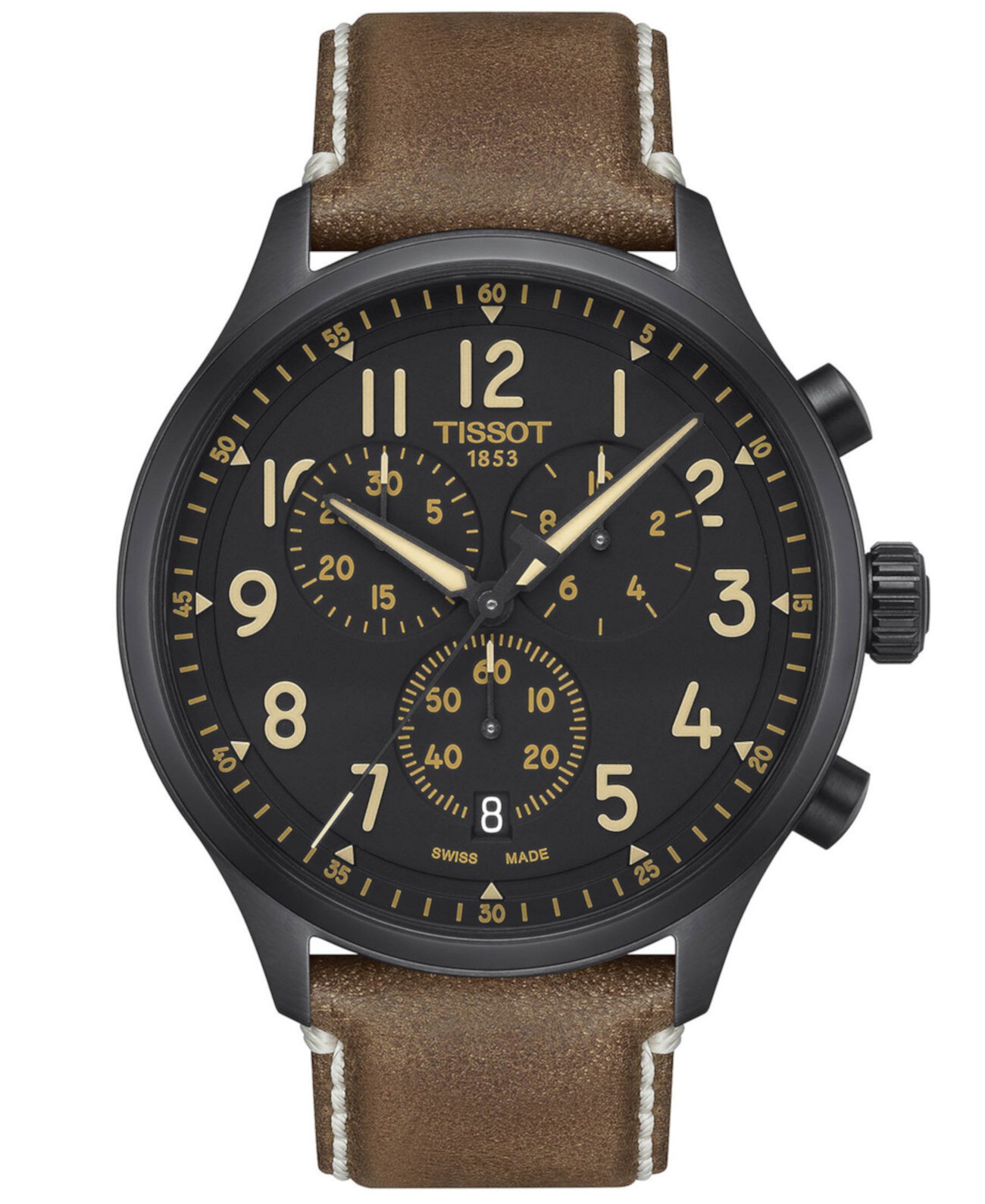 Мужские часы Swiss Chronograph XL с бежевым кожаным ремешком, 45 мм Tissot