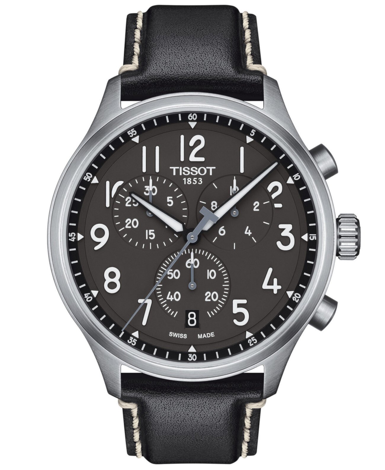 Мужские часы Swiss Chronograph XL с антрацитовым кожаным ремешком, 45 мм Tissot