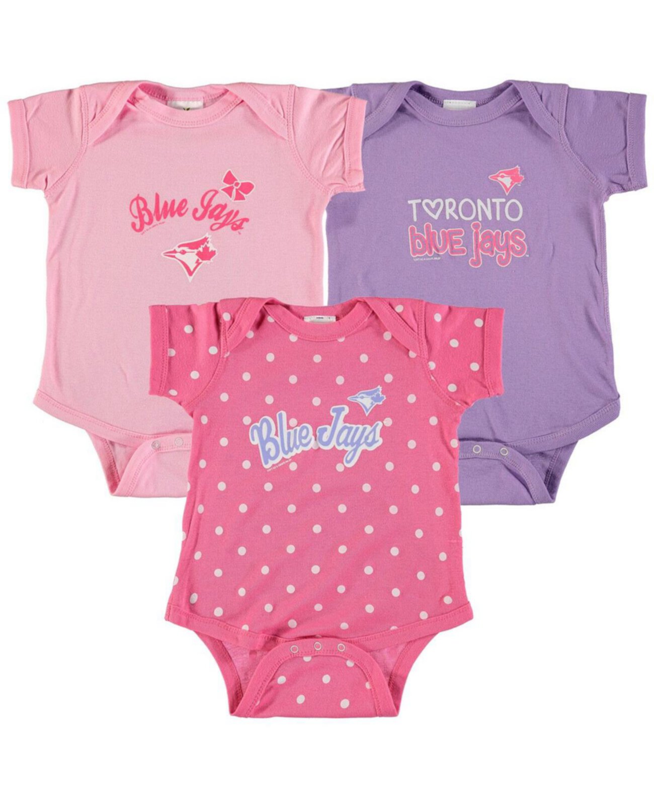 Розовый, фиолетовый комплект из 3 боди для девочек Toronto Blue Jays Rookie Soft As A Grape