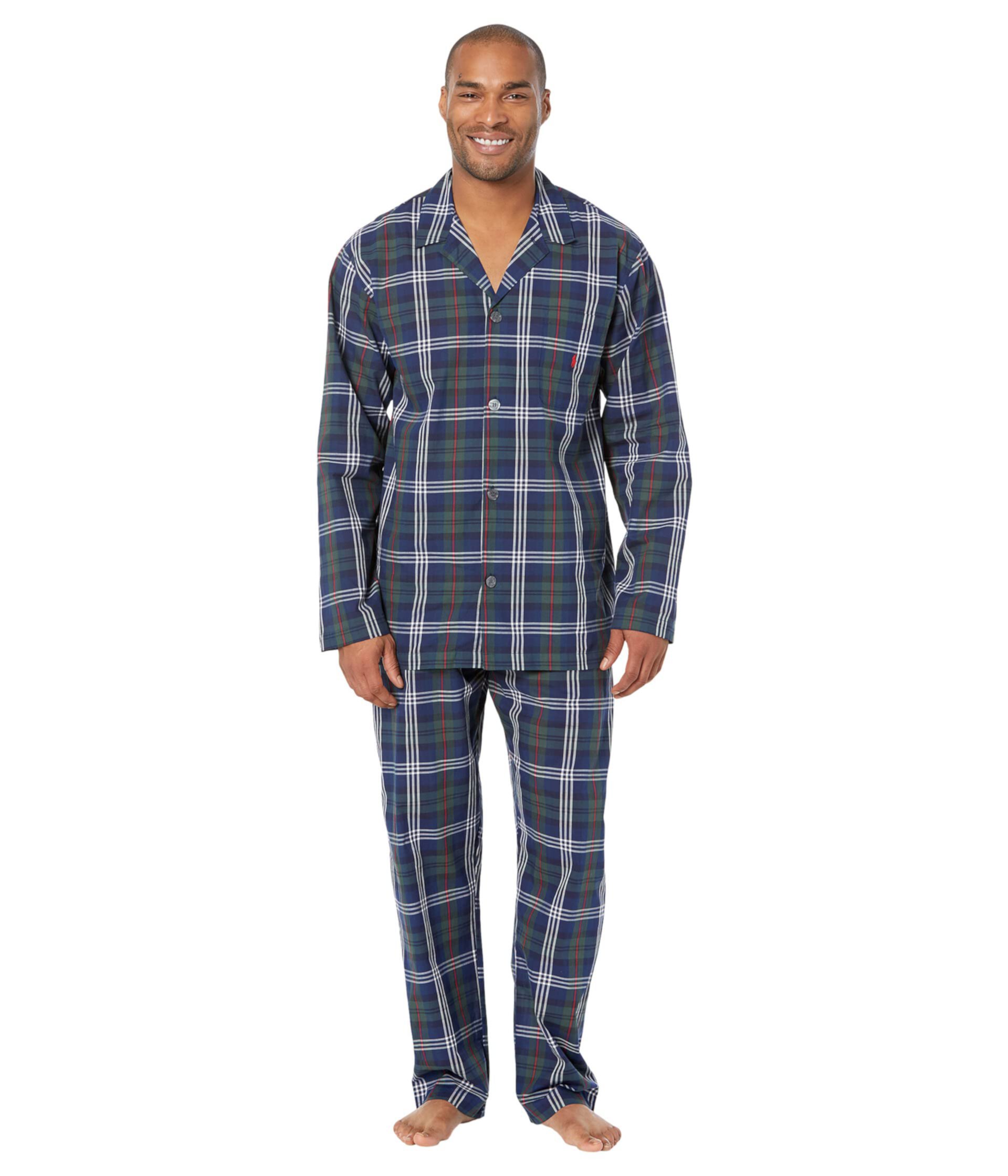 Пижамный топ с длинными рукавами и пижамные брюки со складками Polo Ralph Lauren