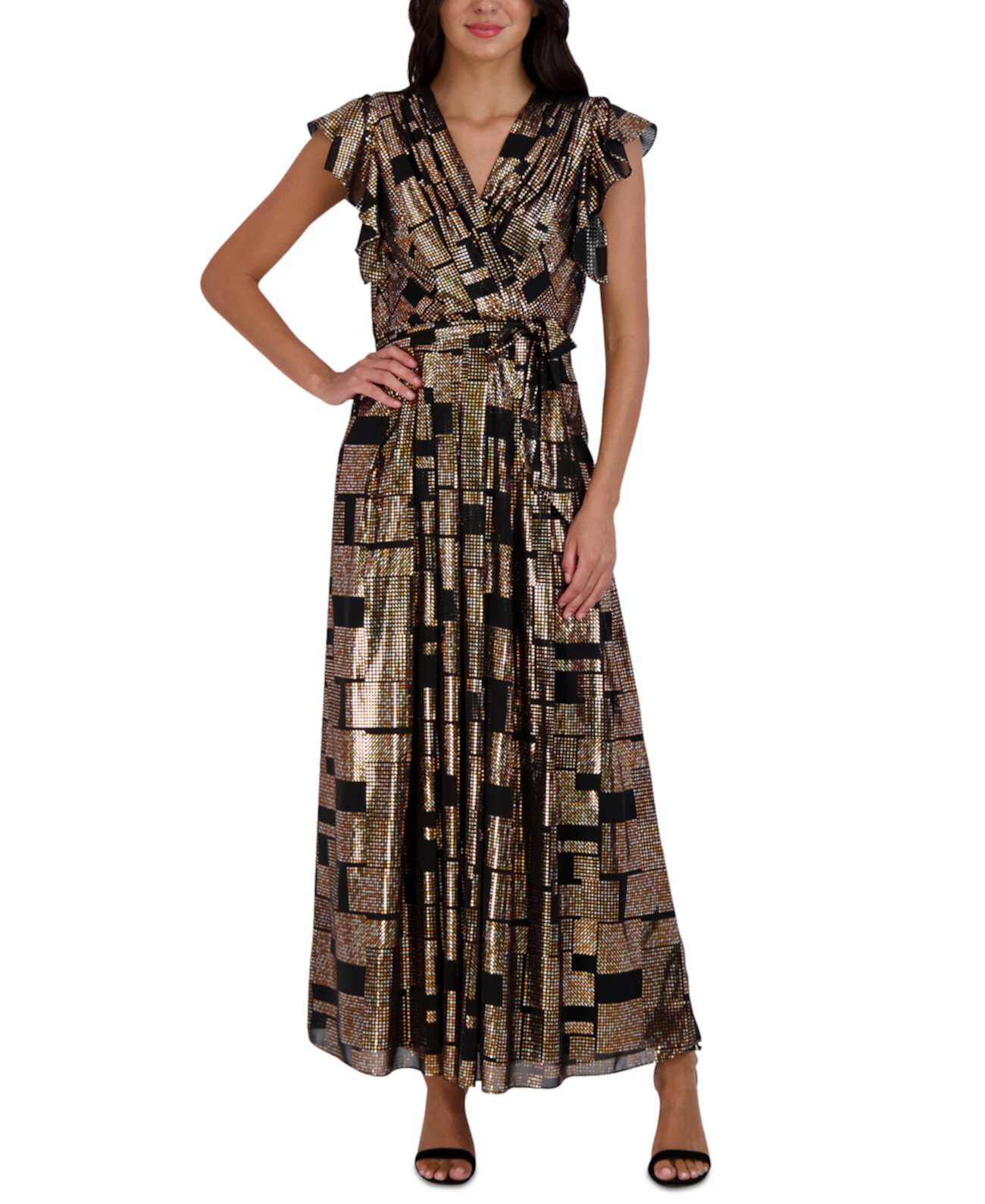Женское макси-платье металлик с развевающимися рукавами Donna Ricco
