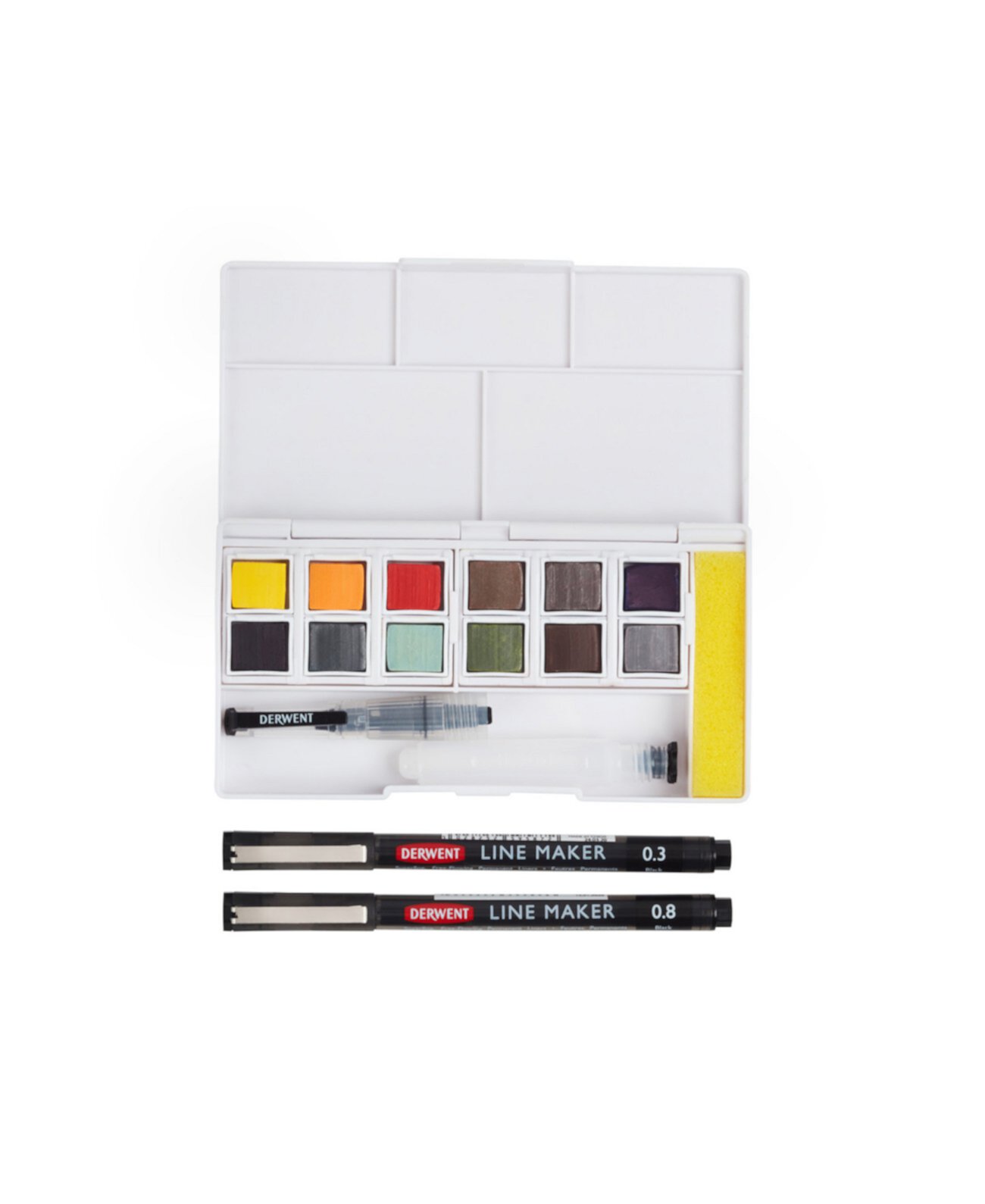 Line and Wash Paint Pan Color с набором из 16 предметов Line Makers Derwent
