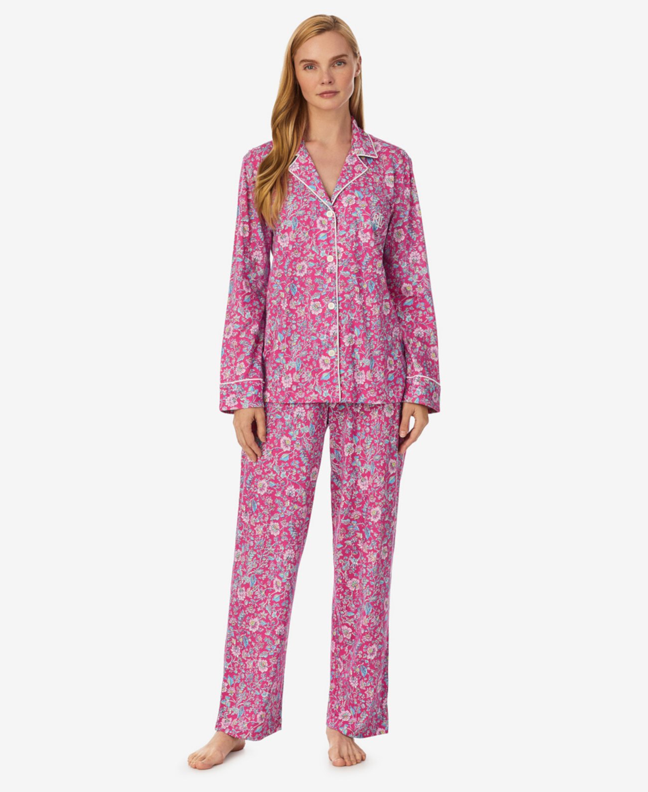 Женский пижамный комплект из 2 предметов с длинными рукавами и воротником-стойкой с длинными брюками Ralph Lauren