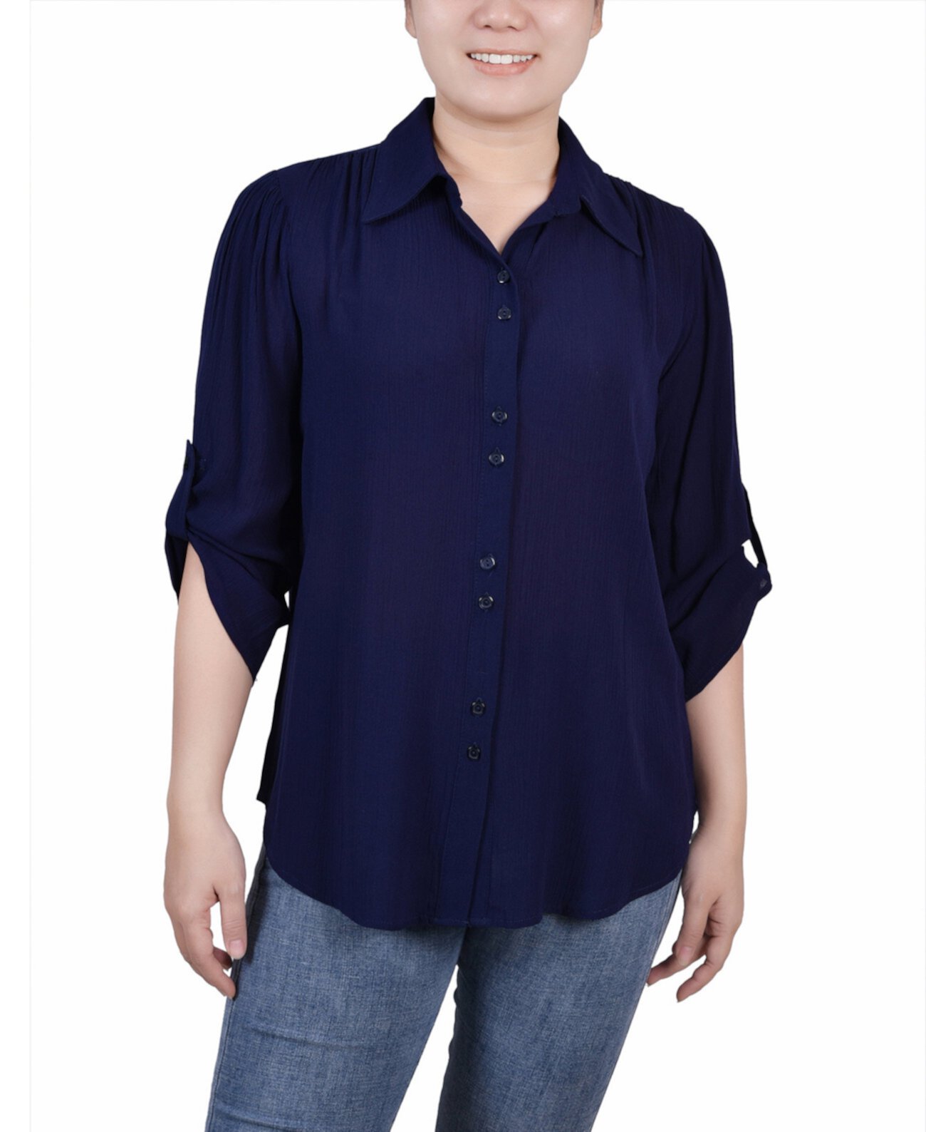 Миниатюрная блуза из крепона с рукавами 3/4 NY Collection