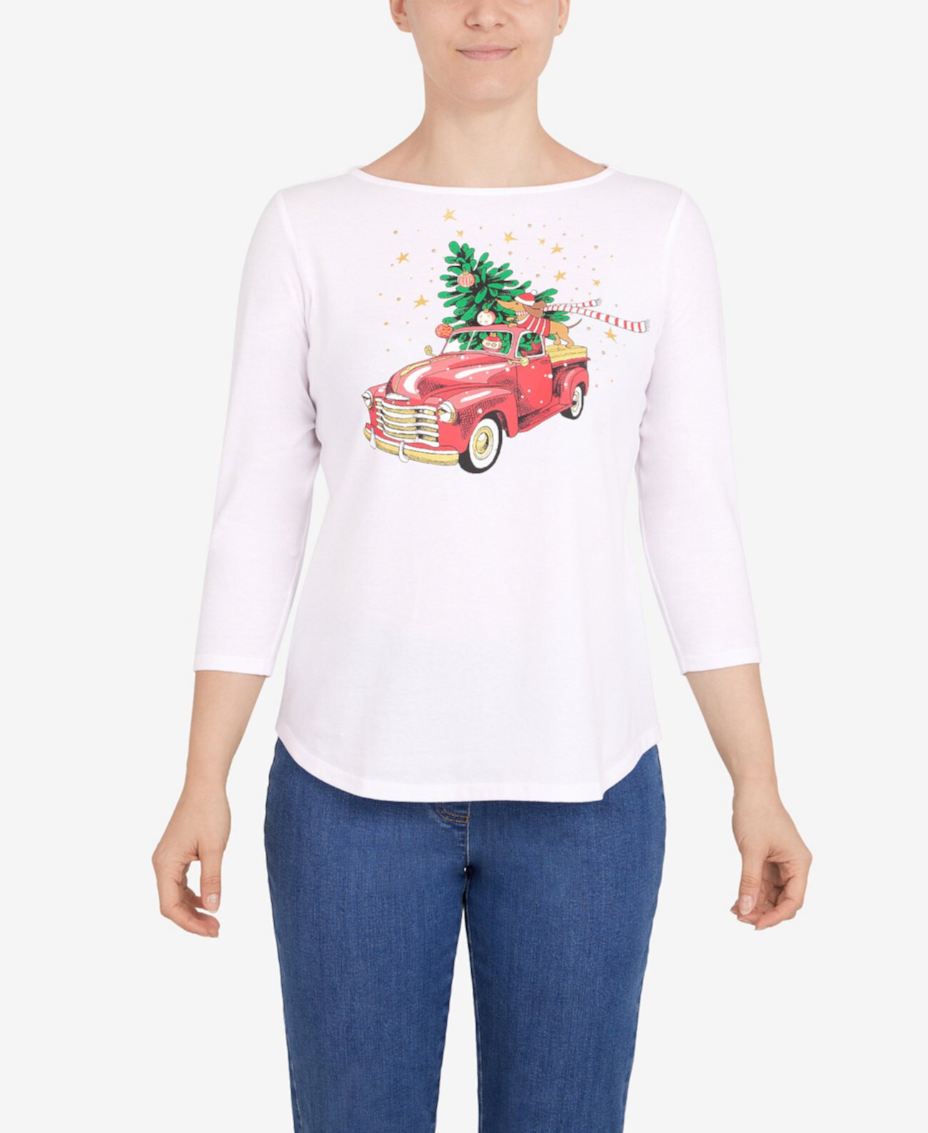 Petite Holiday Truck 3/4 Sleeve Top Ruby Rd.