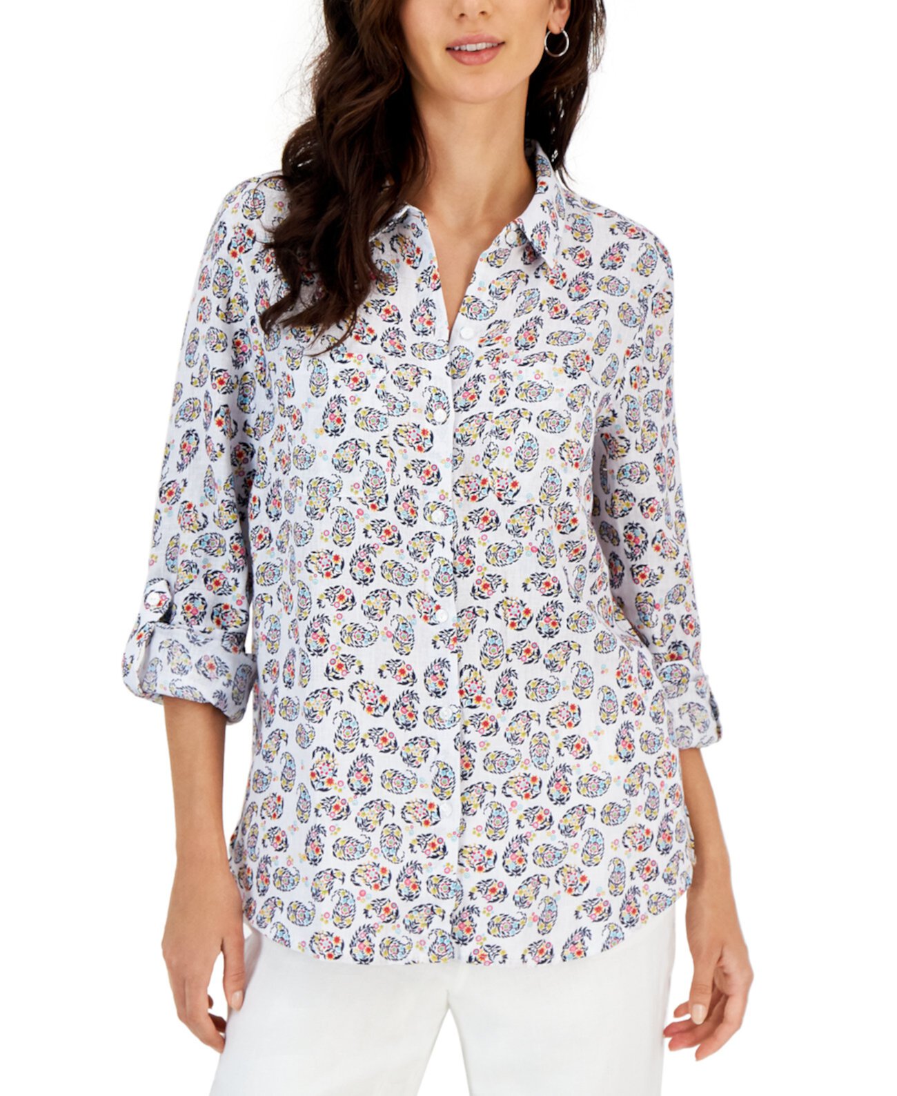 Женская льняная рубашка с принтом пейсли, созданная для Macy's Charter Club