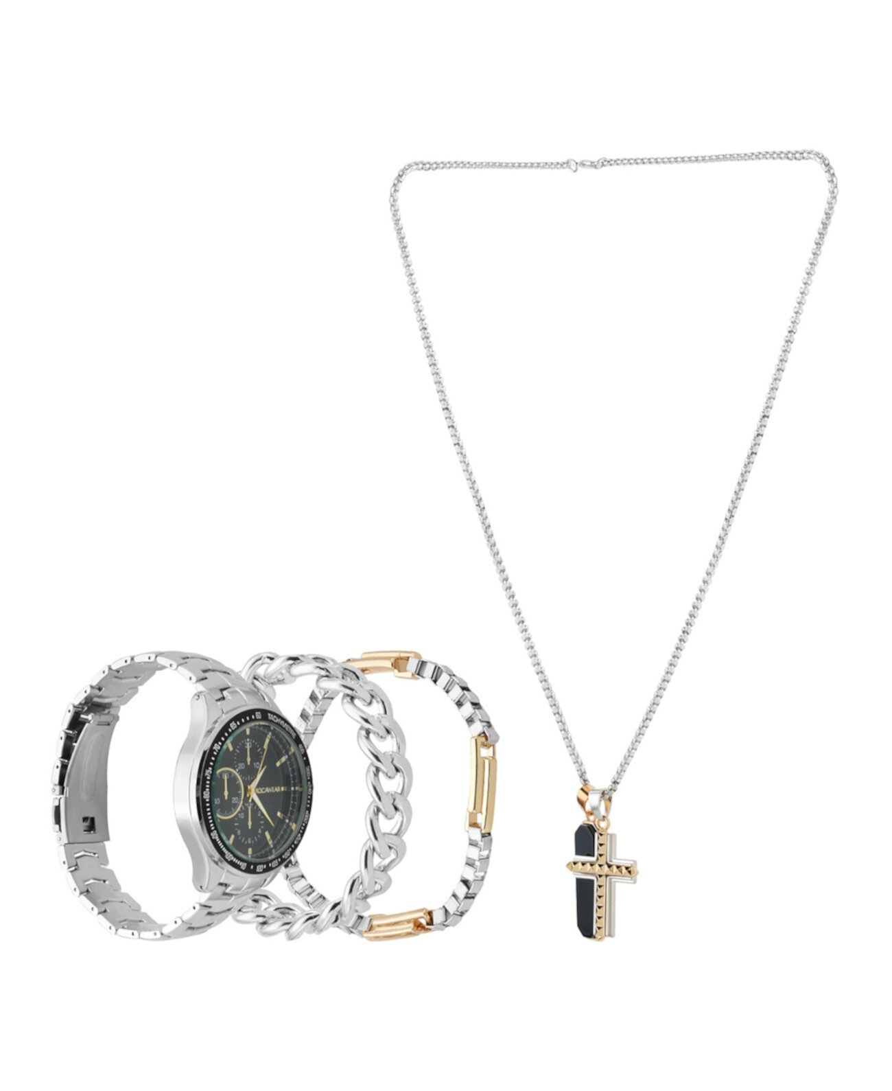 Набор мужских часов с блестящим металлическим браслетом серебристого цвета, 46 мм Rocawear