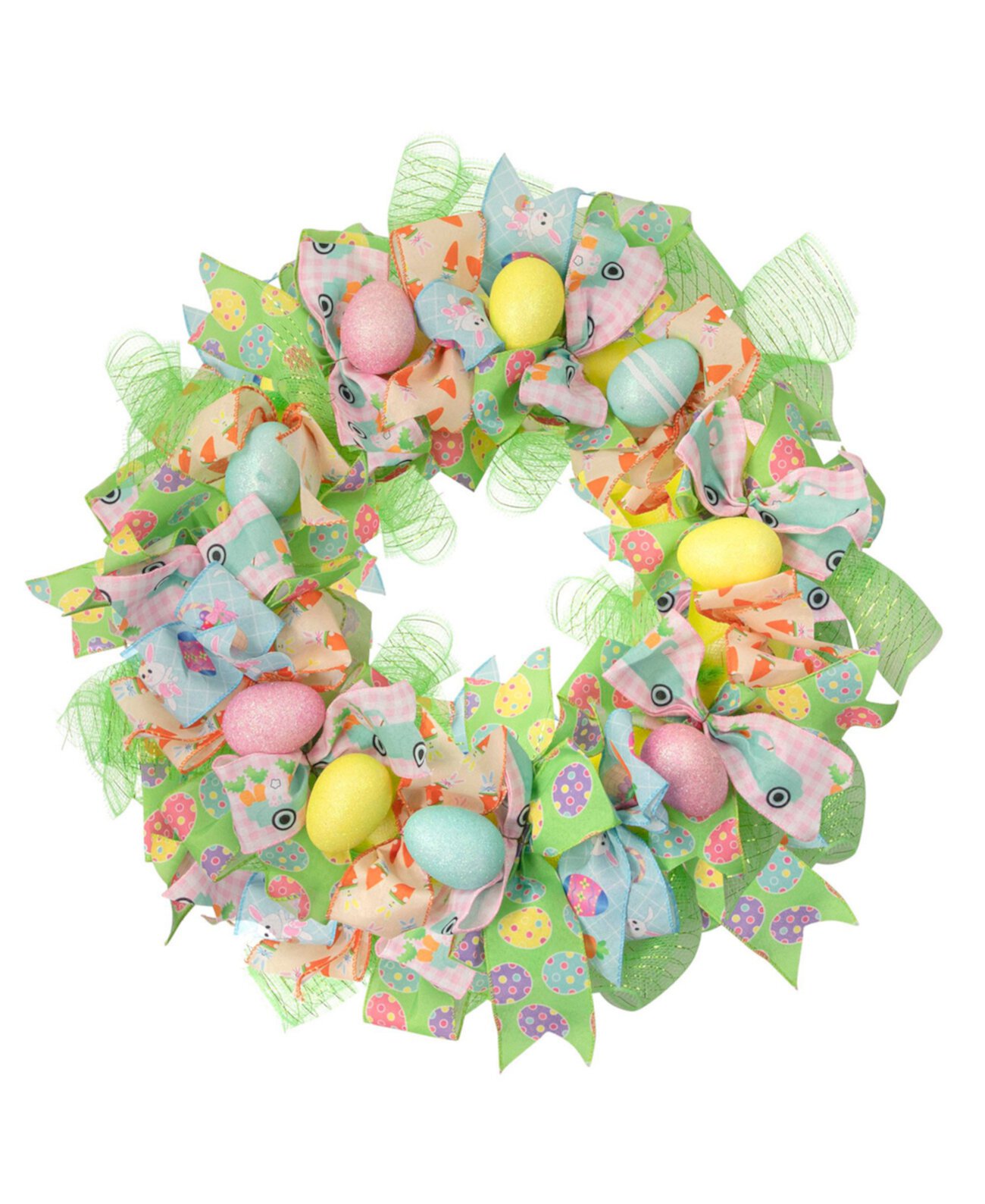 Pastel Easter Egg and Ribbons Wreath Unlit, 22" Northlight