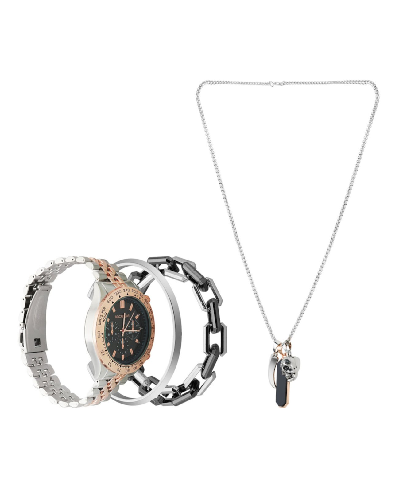 Мужские двухцветные металлические часы-браслет 45 мм, набор Rocawear