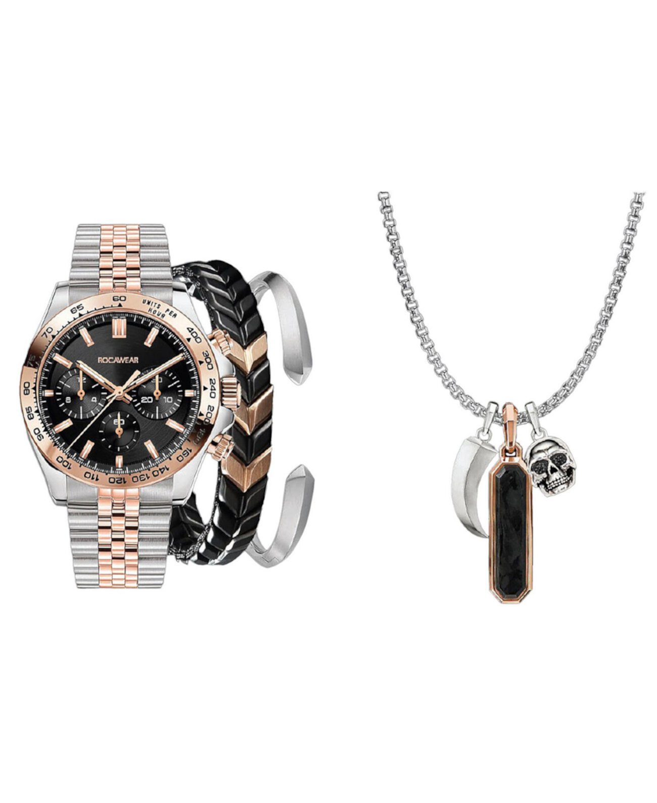 Мужские двухцветные металлические часы-браслет 45 мм, набор Rocawear