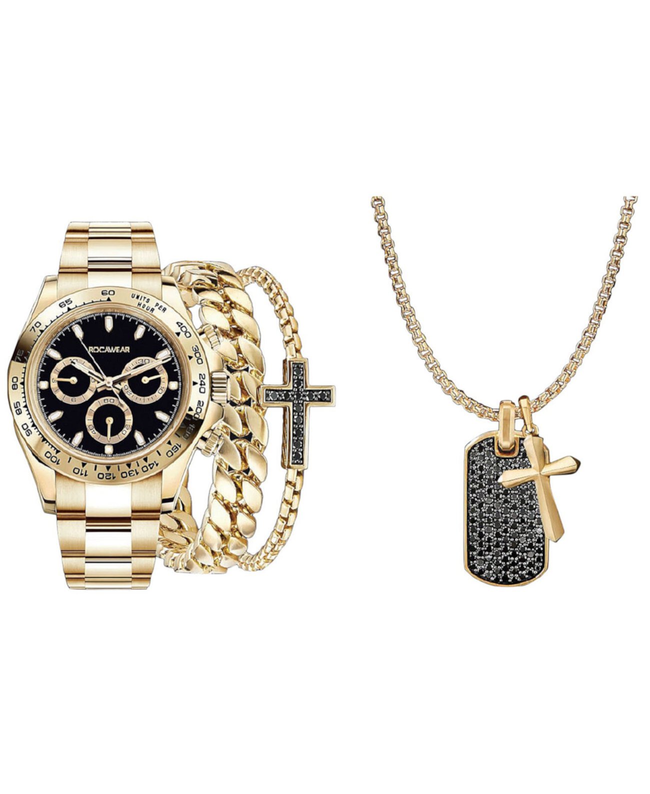 Мужские блестящие золотистые металлические часы-браслет 45 мм, комплект Rocawear