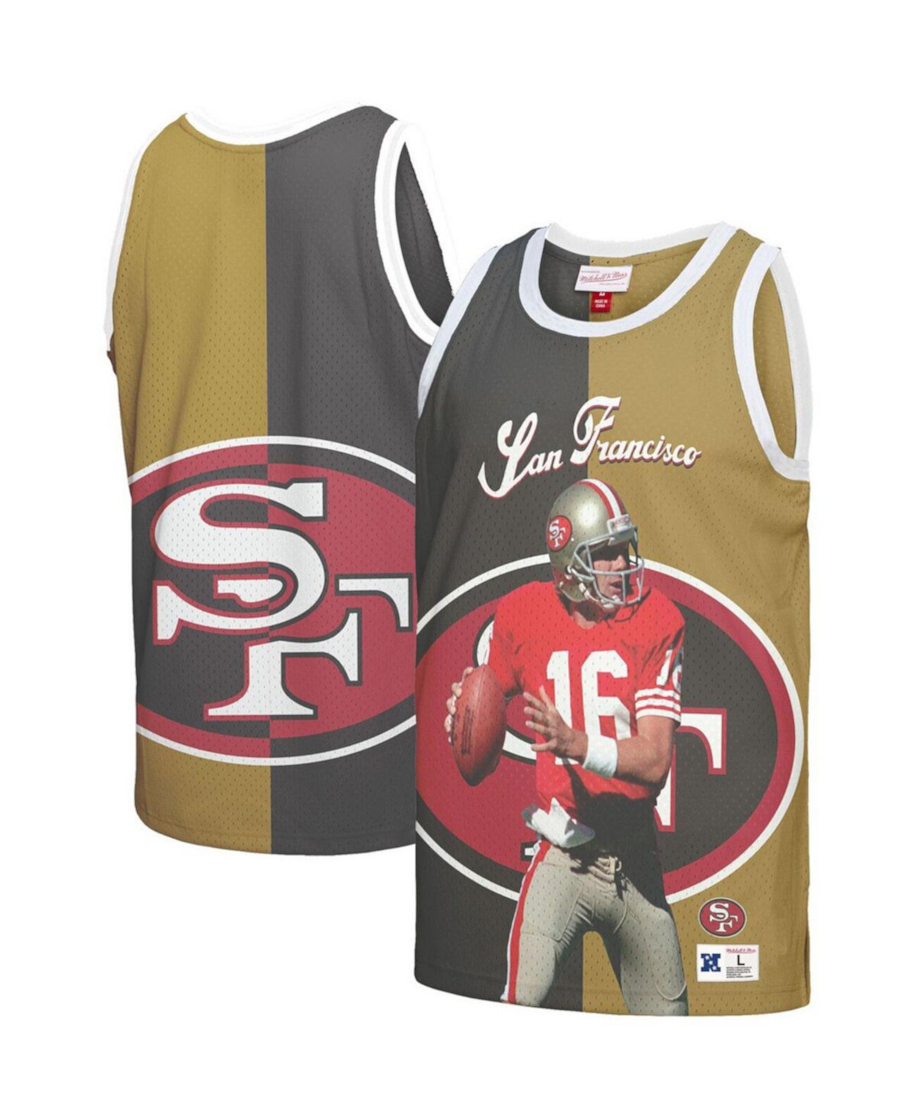 Мужская Джерси Mitchell & Ness Joe Montana Черная, Золотая Сан-Франциско 49ers Mitchell & Ness