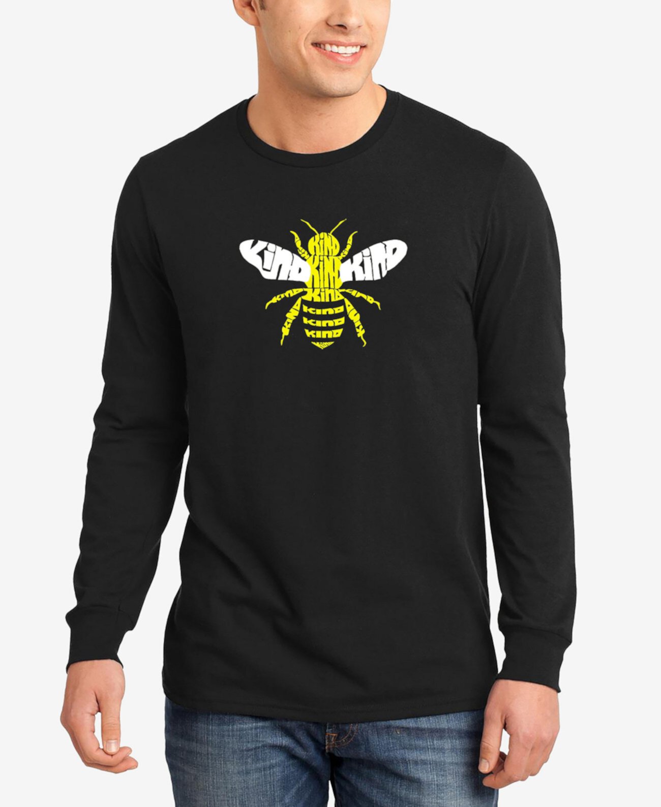 Мужская футболка с длинными рукавами Bee Kind из 100% хлопка, США LA Pop Art