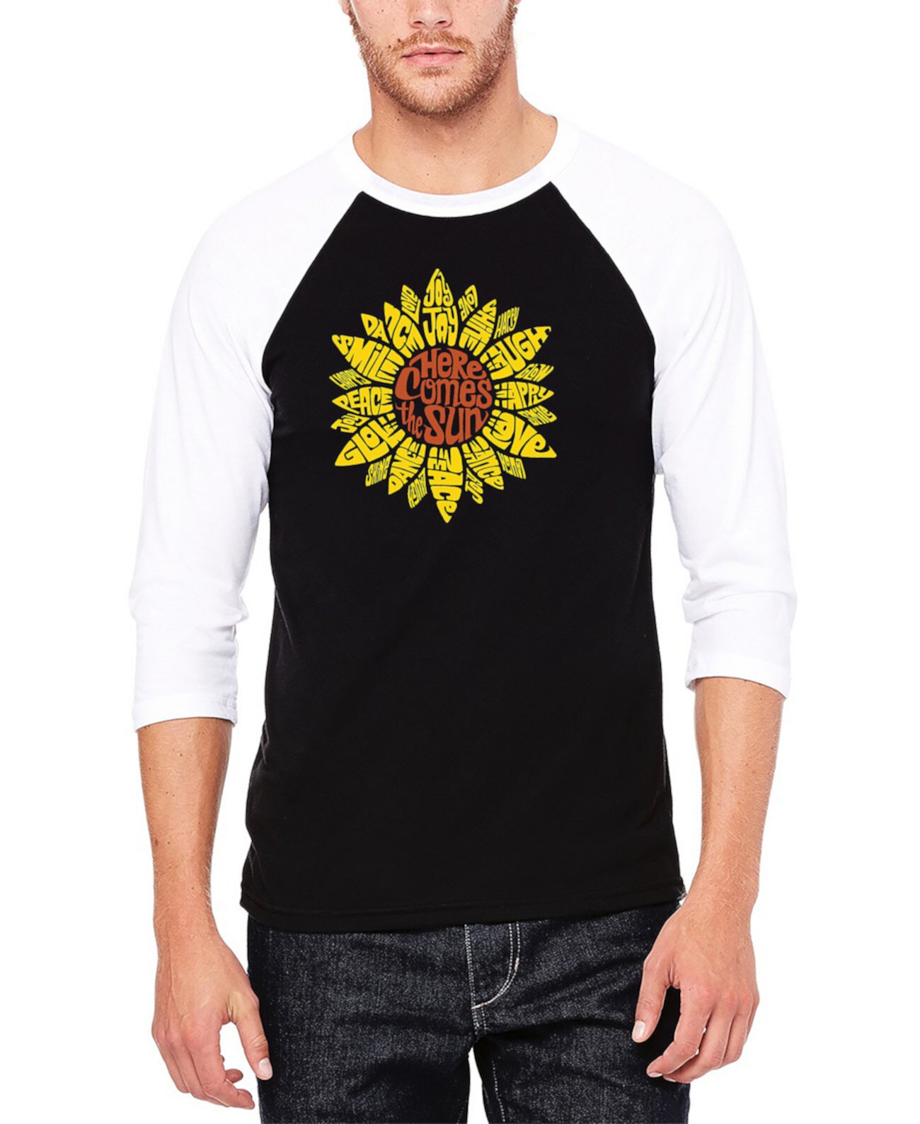 Мужская Футболка LA Pop Art Sunflower Word Art 3/4 Raglan Sleeve LA Pop Art