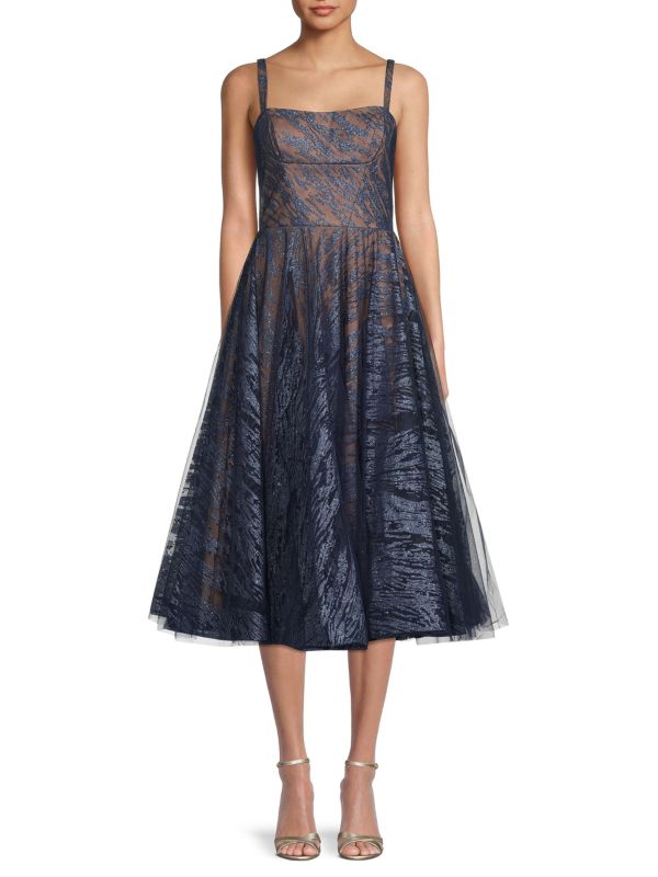 Блестящее платье трапециевидной формы с квадратным вырезом Rene Ruiz Collection